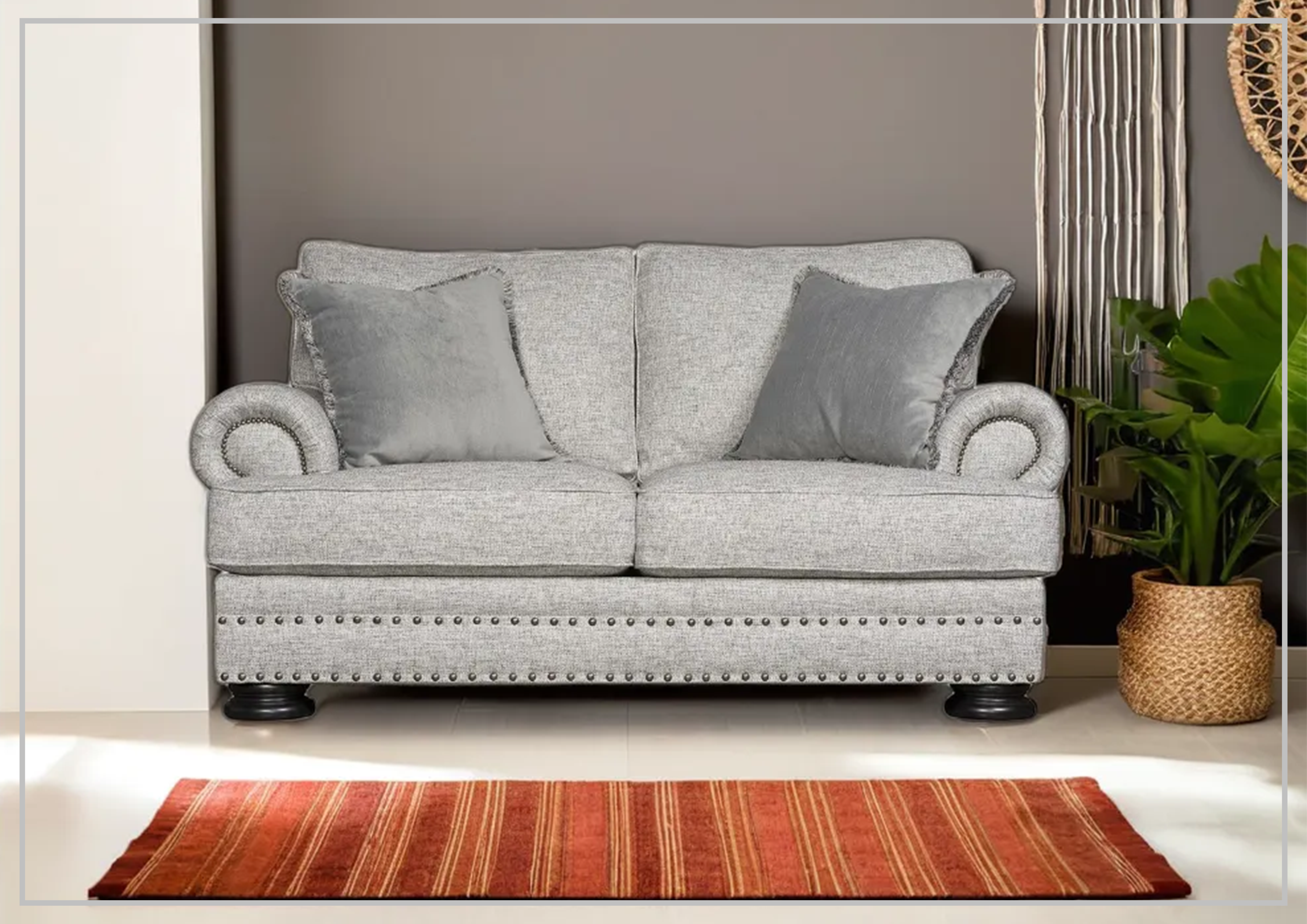 Bernhardt Foster Fabric Loveseat with Rolled Arms - Comfortable Small Sofa for Living Room, Bedroom, or Office Space