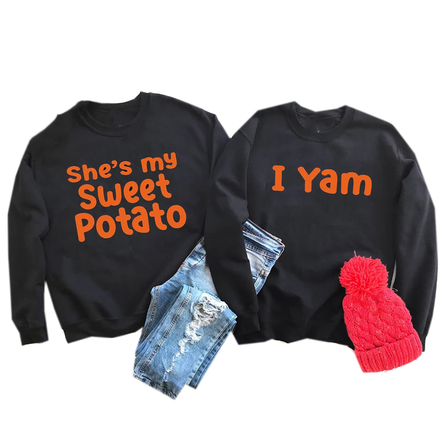 Sweet Potato Couple Shirts - 'She's My Sweet Potato' & 'I Yam Yours' Matching Thanksgiving Sweatshirts for Couples - Perfect for Thanksgiving, Family Gatherings & Holiday Photos