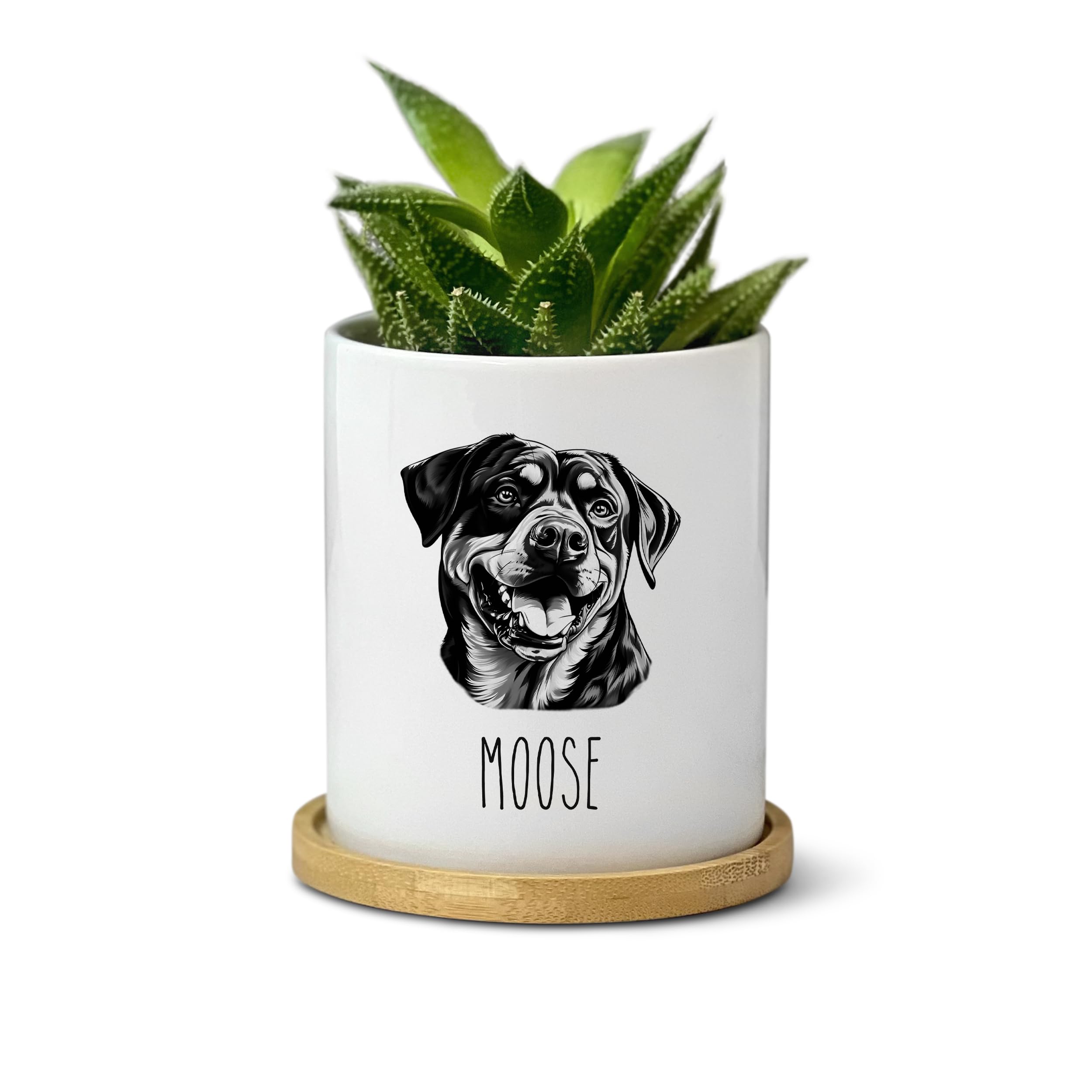 Custom Rottweiler Dog Planter with Personalized Name - Unique Gift for Dog Moms & Dog Lovers - Minimalist Ceramic Flower Pot for Desk Decor | Perfect for Home Office, Living Room & Pet-Themed Gifts