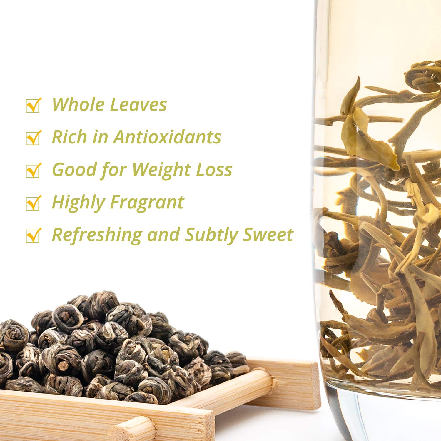 Premium Jasmine Pearls Tea Loose Leaf - Chinese Dragon Pearls Jasmine Green Tea (1st Grade) - Brew Hot or Iced Tea - 500g Resealable Ziplock Bag - Perfect for Relaxation, Meditation & Gift Giving
