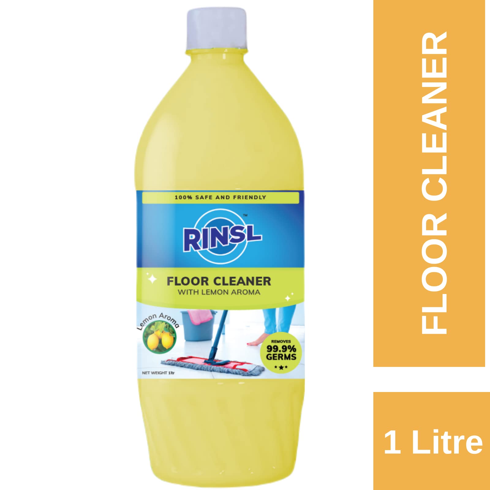 Rinsl Aroma Floor Cleaner - Lemon Scent 1 Liter | All-Natural Cleaning Solution for Hardwood, Tile & Laminate Floors | Fresh Citrus Fragrance for Home & Office Use