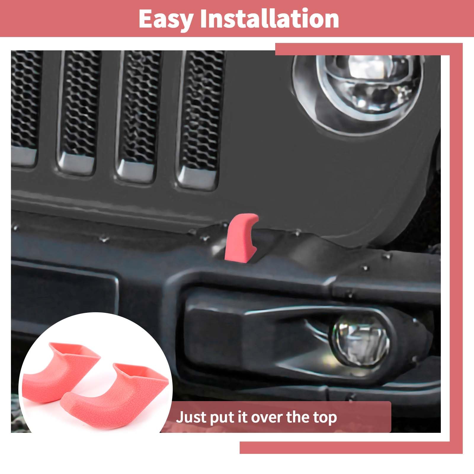 Pink Bumper Tow Hook Covers 2Pcs - Compatible with 2007-2018 Jeep Wrangler JK/JKU & 2018-2025 JL/JLU/Gladiator JT - Durable Exterior Accessories for Off-Road Protection & Style Enhancement