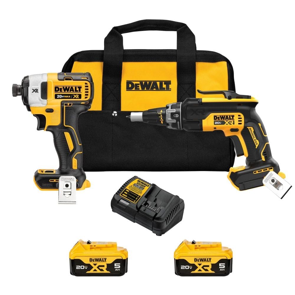 DEWALT 20V MAX XR Drywall Screw Gun and Impact Driver Combo Kit with 2 Batteries & Charger (DCK268P2) - Perfect for Professional Contractors and DIY Home Improvement Projects