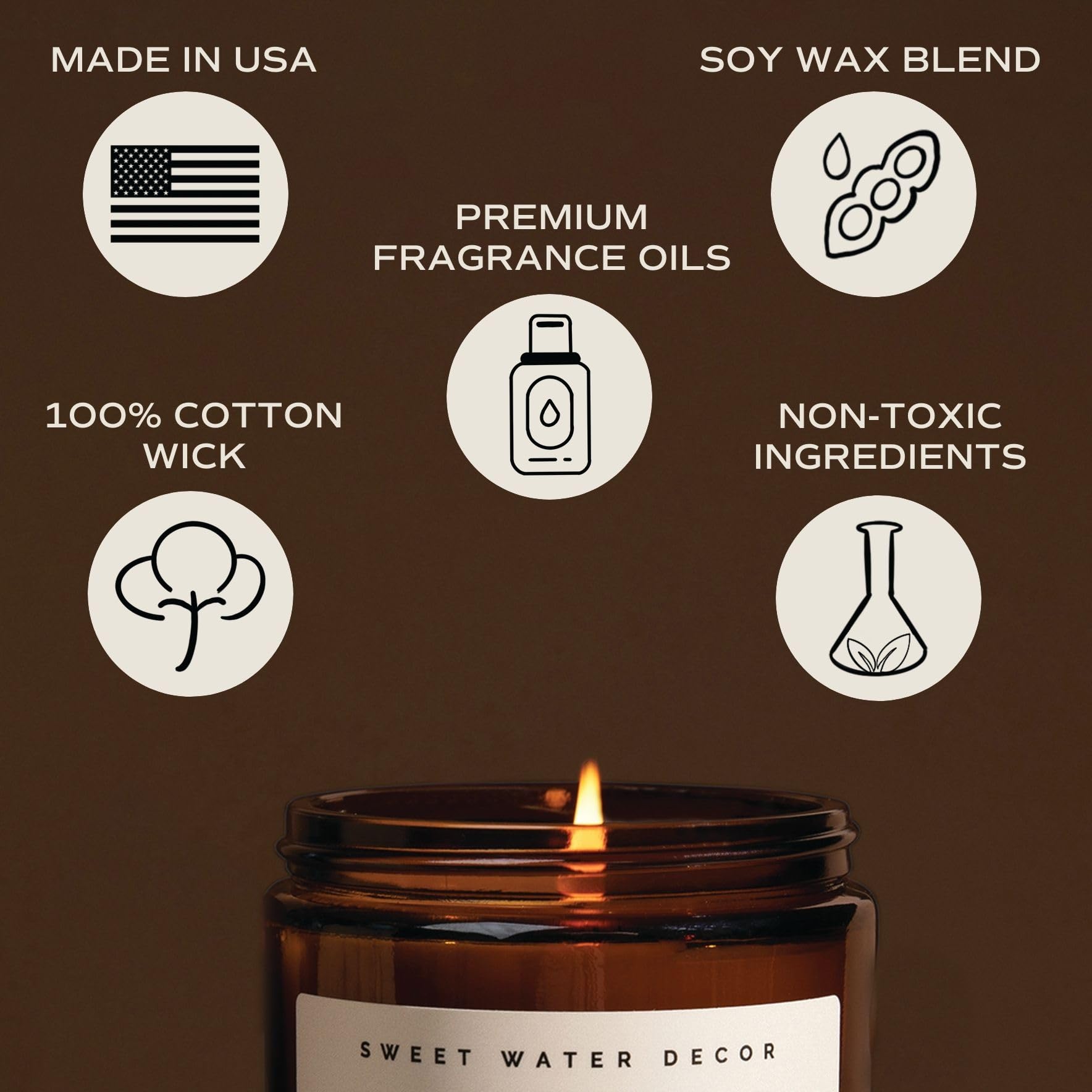 Sweet Water Decor Cinnamon Roll Scented Soy Candle - Christmas Holiday Home Fragrance with Cinnamon, Icing & Buttery Pastry Notes - 40 Hours Burn Time in 9Oz Amber Jar with Black Lid - Perfect for Cozy Winter Nights, Holiday Decor & Gift Giving