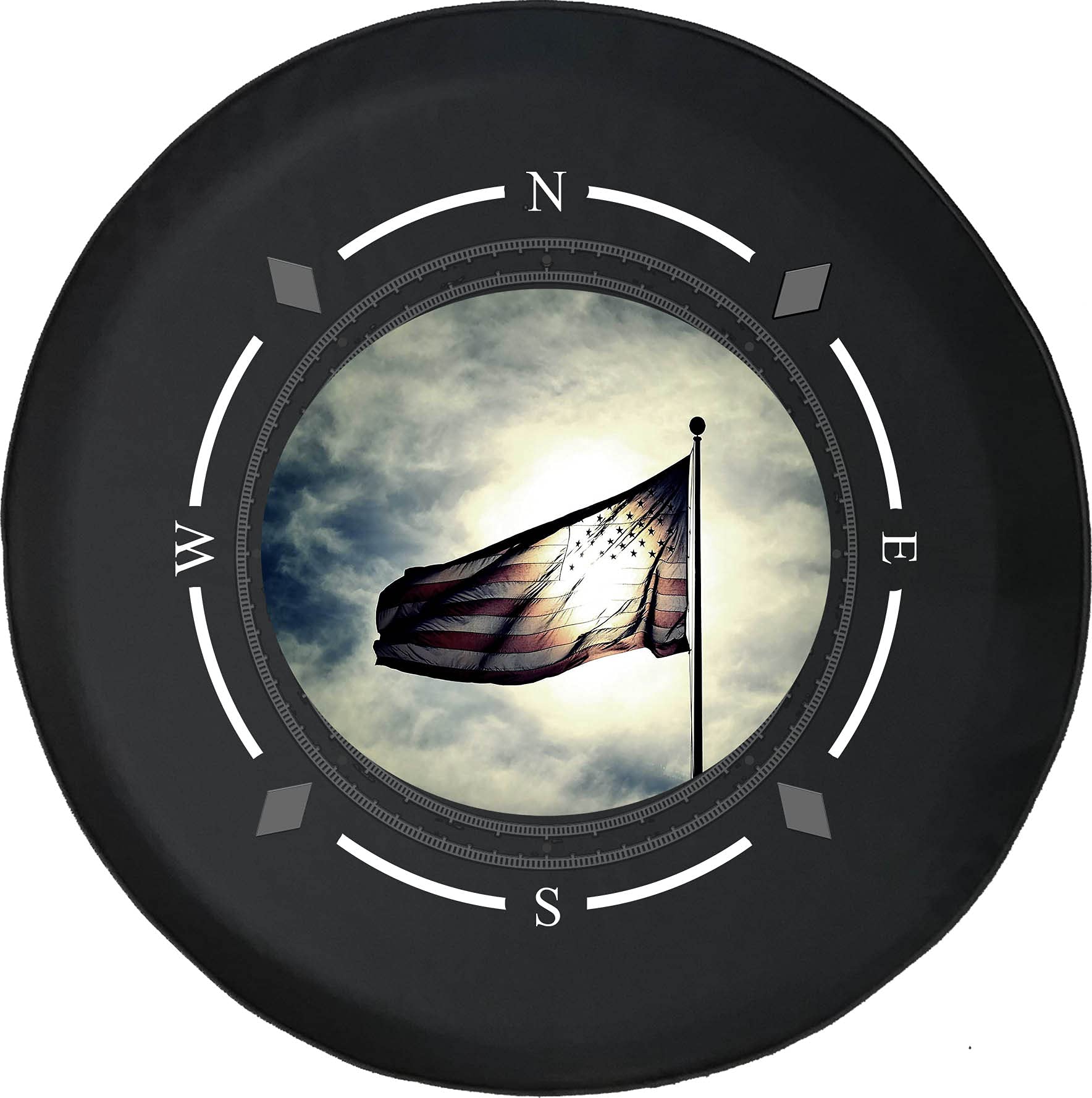 American Flag Spare Tire Cover with Compass Design - Durable SUV, Trailer & RV Wheel Cover for Outdoor Adventures & Road Trips