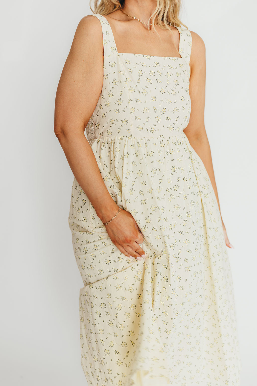 Tinsley 100% Cotton Floral Print Midi Dress - Cream | Women's Summer Casual Dress for Beach, Brunch & Date Night