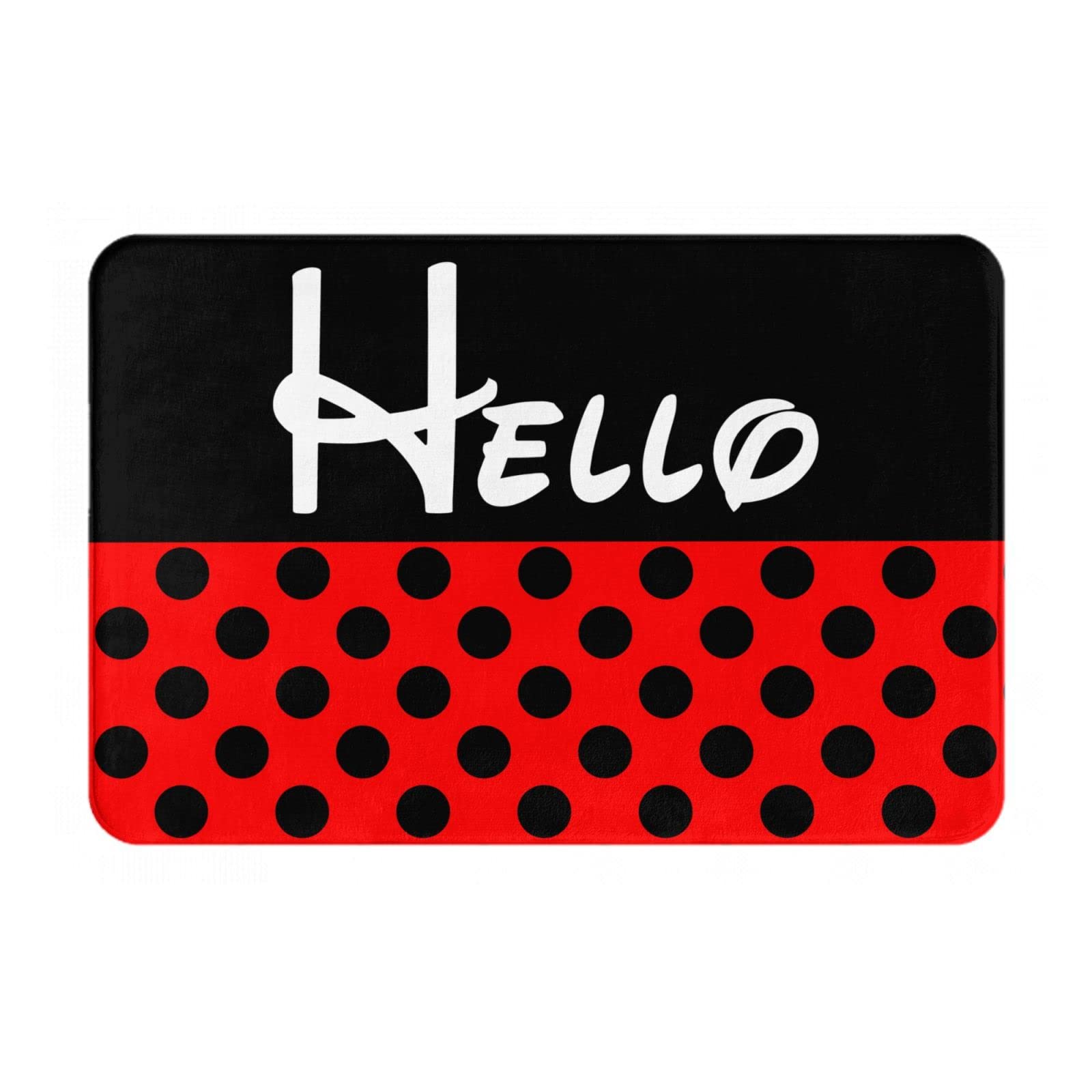 Hello Black Polka Dot Door Mat - Absorbent, Non-Slip Indoor Doormat for Home, Bedroom, Kitchen & Bathroom - Perfect for Entryway, Shower, and Sink Areas