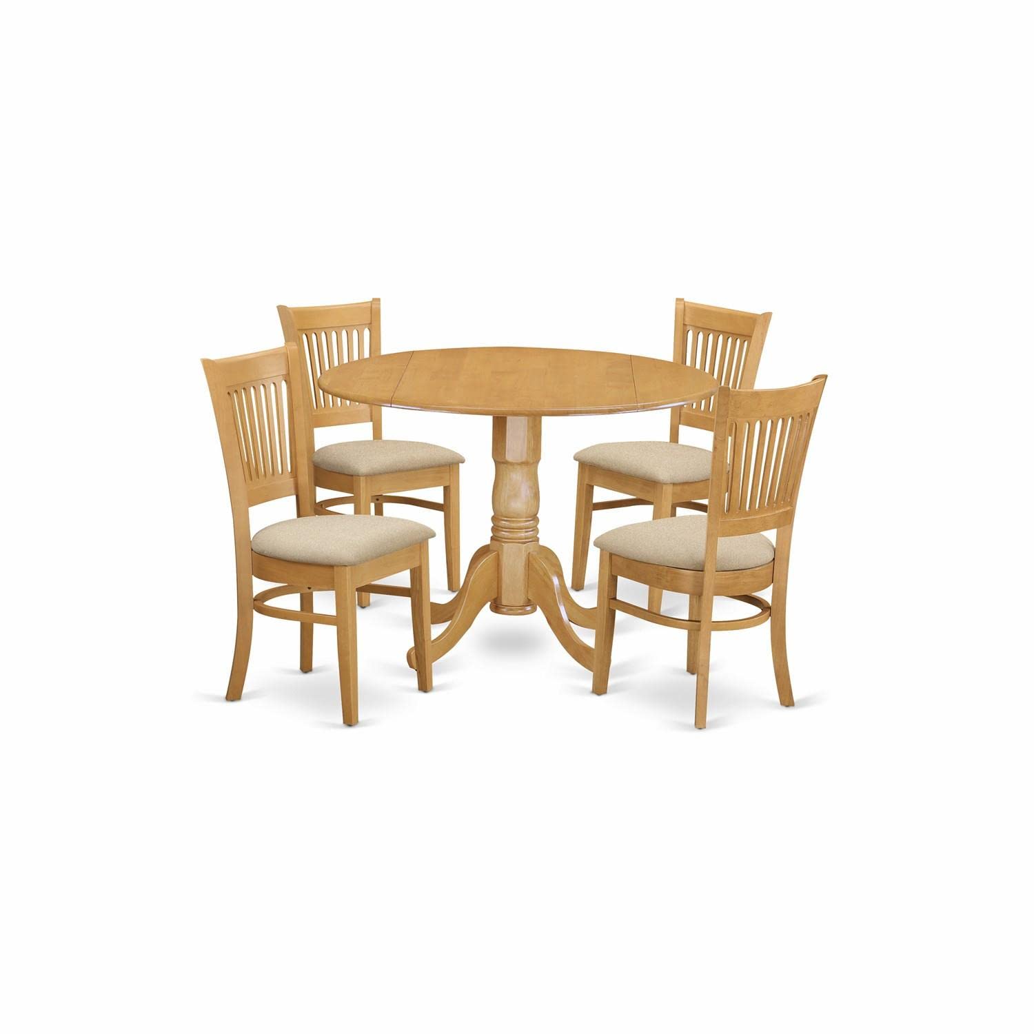 East West Furniture Dublin 5-Piece Kitchen Dining Set with Round Drop-Leaf Table & 4 Linen Upholstered Chairs, 42x42 Inch, DLVA5-OAK-C - Perfect for Small Spaces, Breakfast Nooks & Cozy Apartments