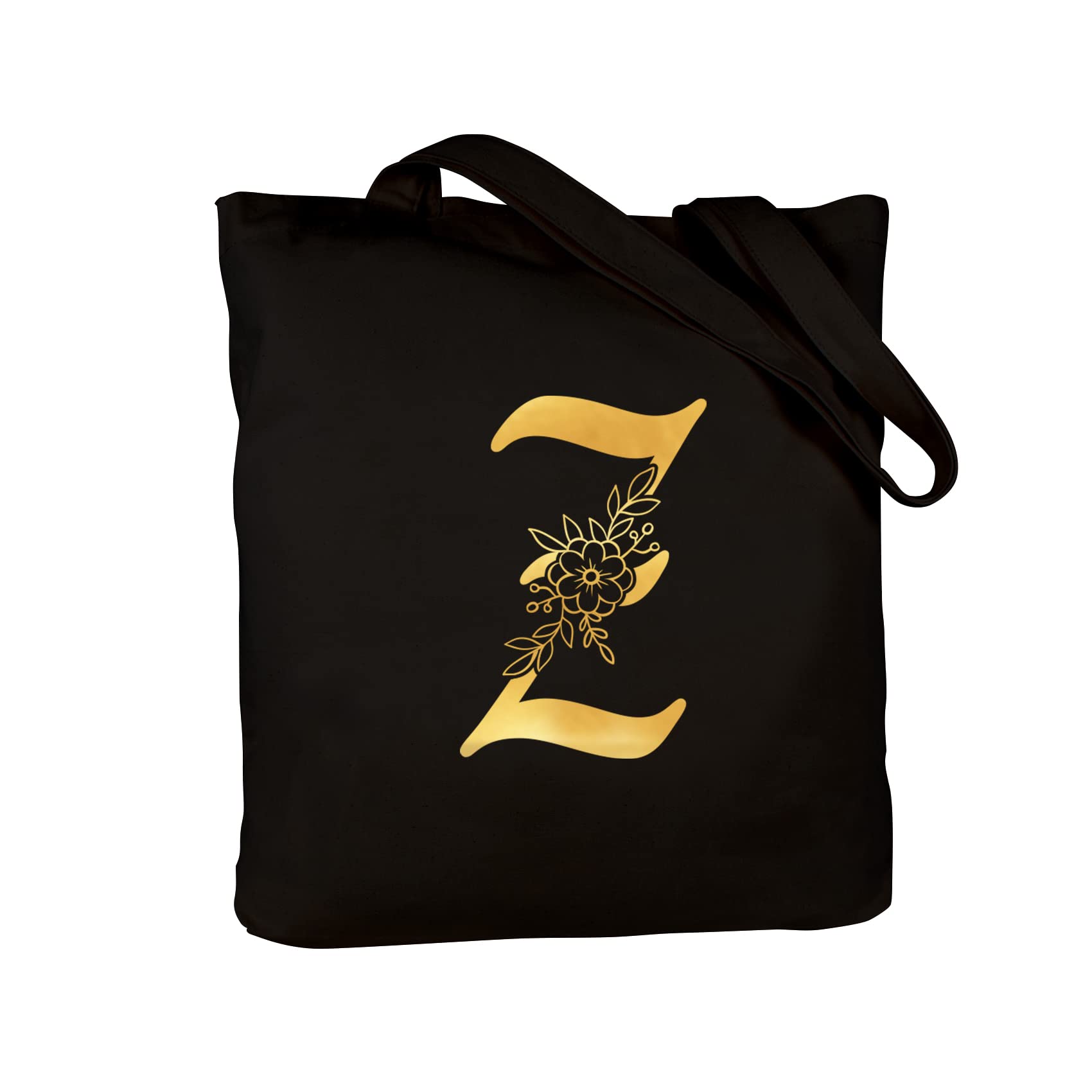 CARAKNOTS Personalized Monogrammed Canvas Tote Bag for Women - Custom Initial Teacher Gift, Mother's Day Present, Birthday Gift for Mom, Best Friend & Bridesmaid - Durable Black Tote with Pockets | Perfect for Work, Shopping, Beach & Travel