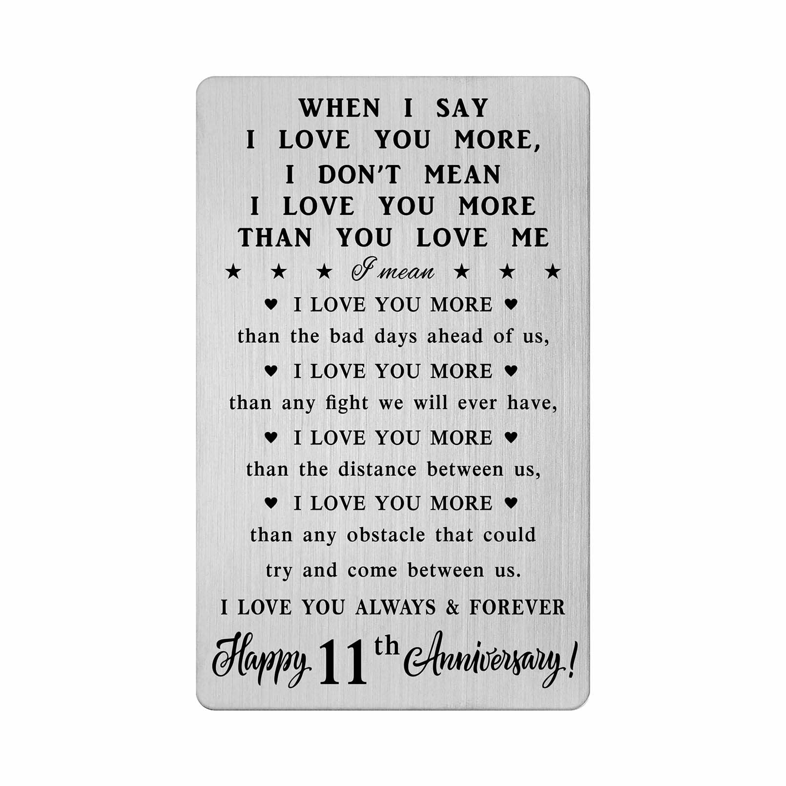 11th Anniversary Card Gift for Him & Her - Elegant Steel Wallet Card for 11 Year Wedding Anniversary - Perfect Couple Gift for Anniversary Celebrations & Romantic Occasions