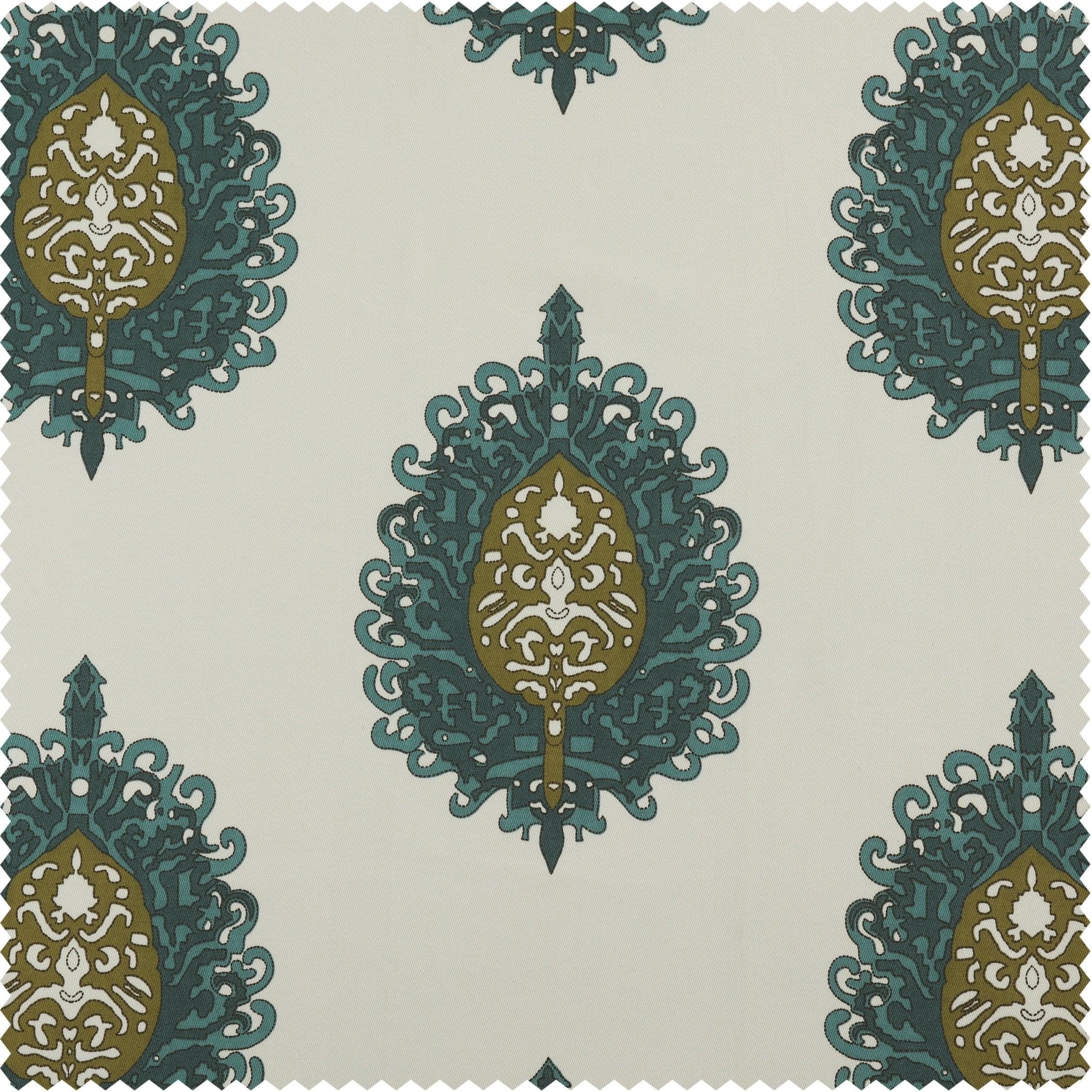 Custom Mayan Teal Emblem Printed Cotton Curtains for Living Room, Bedroom & Home Decor - Elegant Window Treatments with Aztec Inspired Design