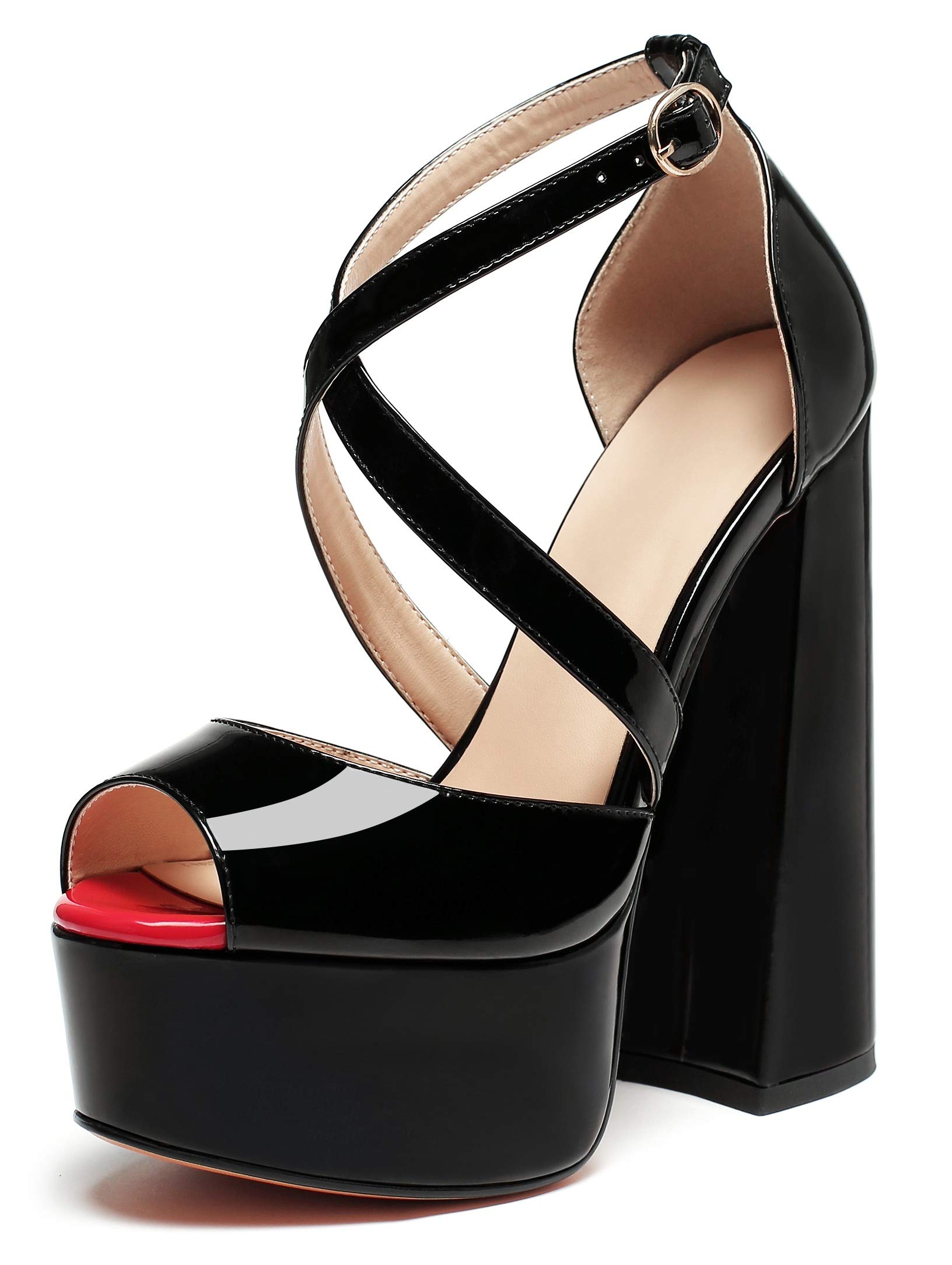 Eldof Women's Platform Sandals with Crisscross Straps - Peep Toe High Heels 6 Inch Chunky Heel & Ankle Strap - Party, Wedding, Club & Casual Shoes for Women - Perfect for Summer Outfits, Date Nights & Special Occasions