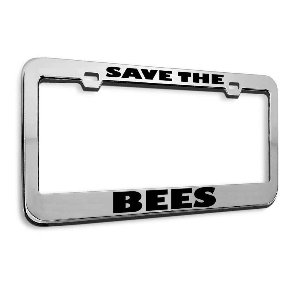 Stainless Steel Save The Bees License Plate Frame - Bumblebee Car Accessories, 2 Hole Design - Perfect for Eco-Friendly Drivers & Nature Lovers
