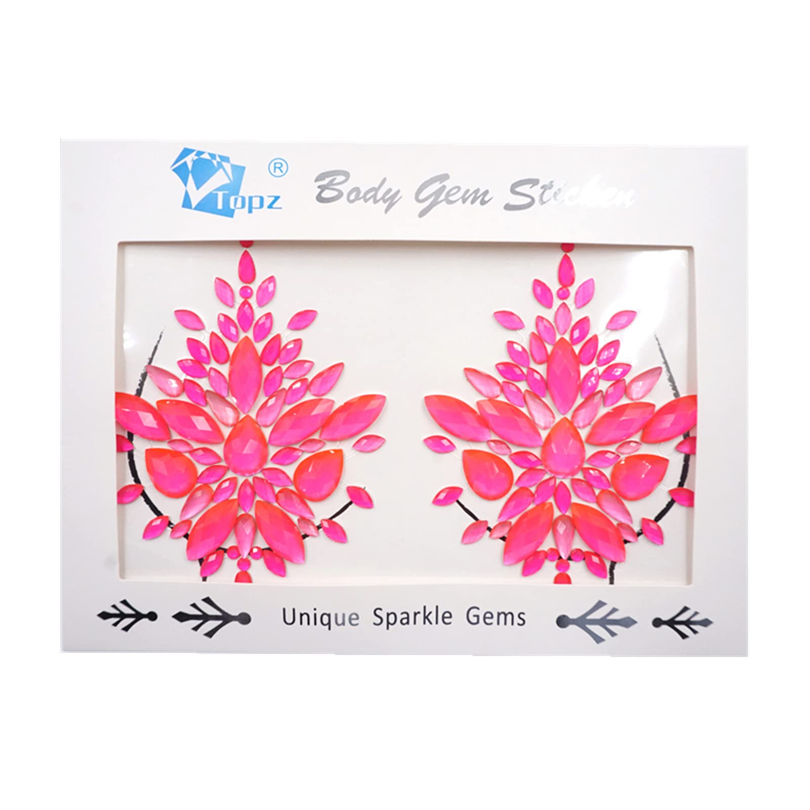 Neon Body Jewels Glitter Chest Gems - Temporary Tattoo Nipple Covers & Boob Jewel Stickers for Festival, Carnival, Rave & Body Art Makeup (Rose Gold/SV18) - Perfect for Costume Parties, Music Festivals & Beach Events