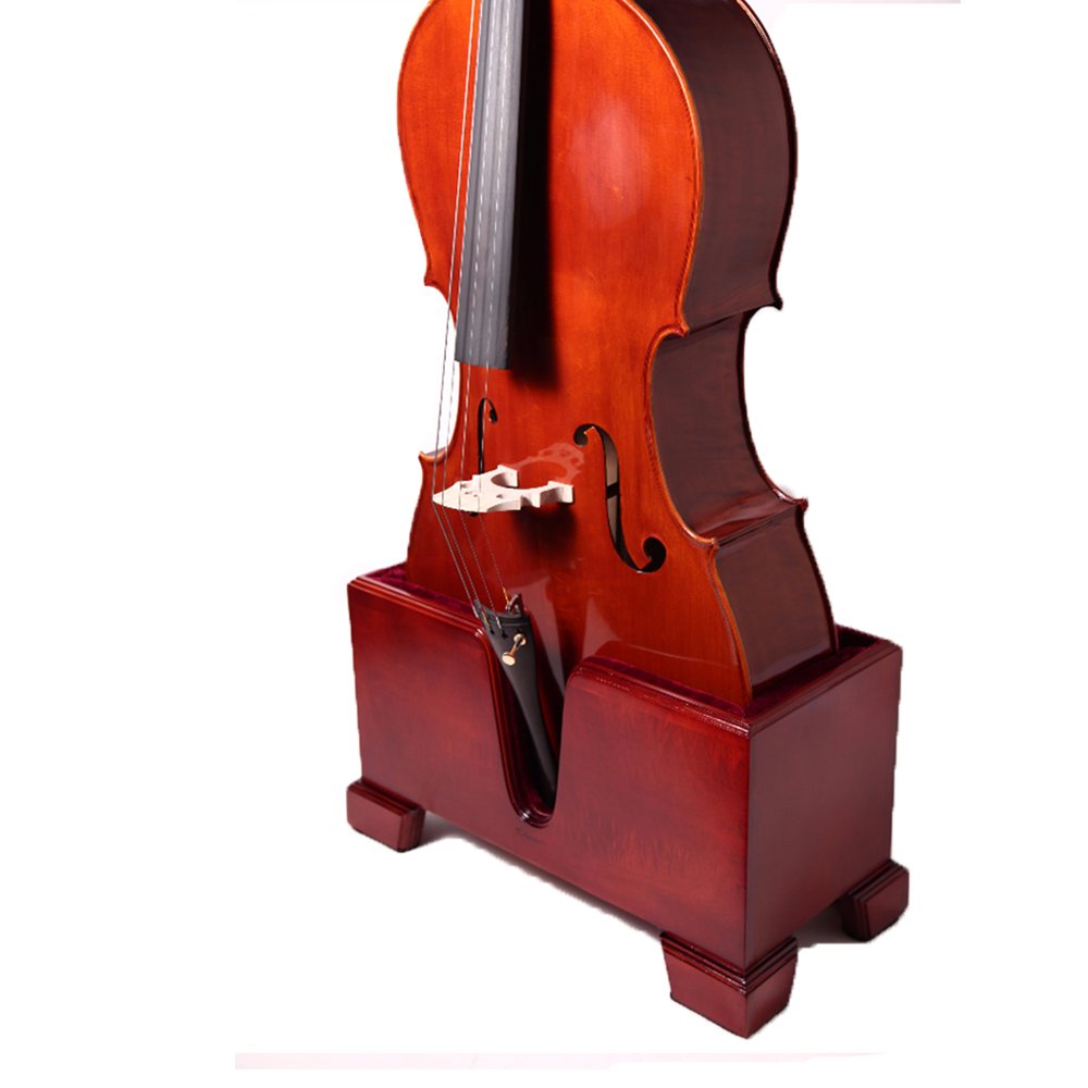Paititi Premium 4/4 Full Size Cello Stand - Solid Wood Construction with Burgundy Finish & Velvet Plush Cushions - Perfect for Home, Studio, and Professional Musicians