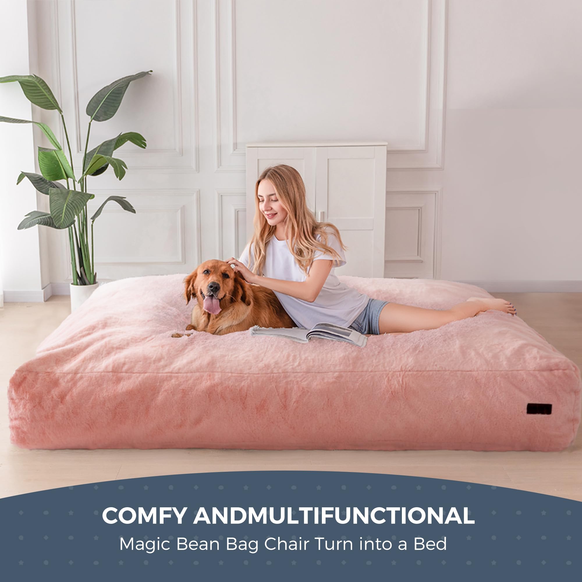 MAXYOYO Giant Faux Fur Bean Bag Chair - Convertible to Floor Mattress Bed | Dark Grey | Ultra Soft Lounge Chair for Living Room, Bedroom & Dorm | Perfect for Relaxing, Gaming & Sleepovers