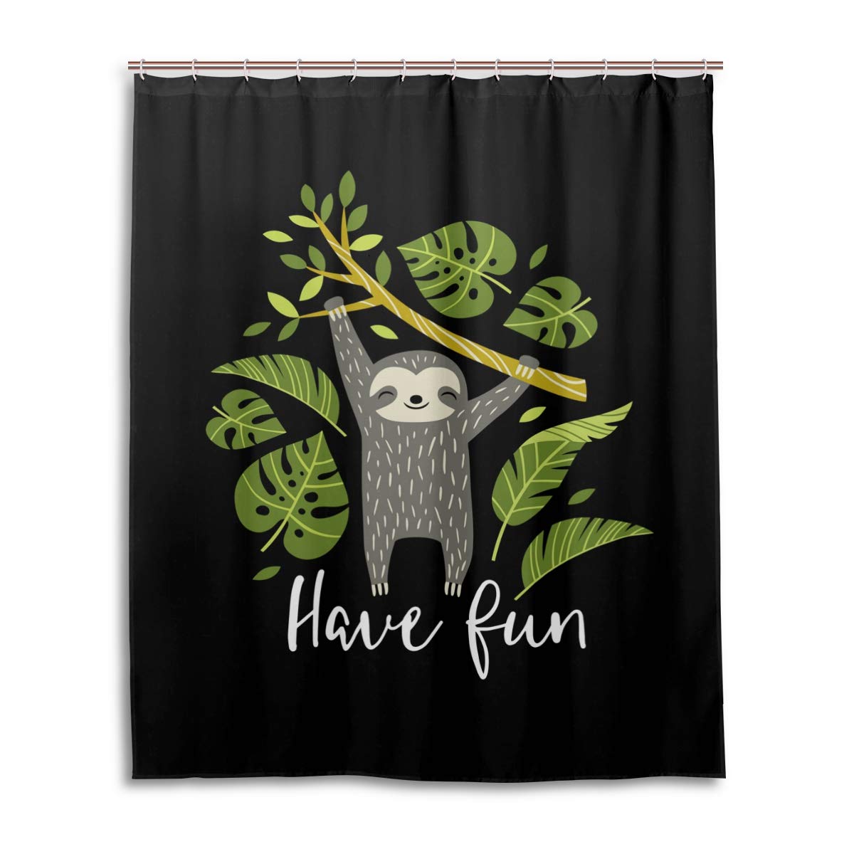 ALAZA Sloth Palm Leaves Shower Curtain 60x72 Inch - Waterproof Polyester Bathroom Decor with Hooks - Tropical Jungle Theme for Kids & Adults Bathroom Decor