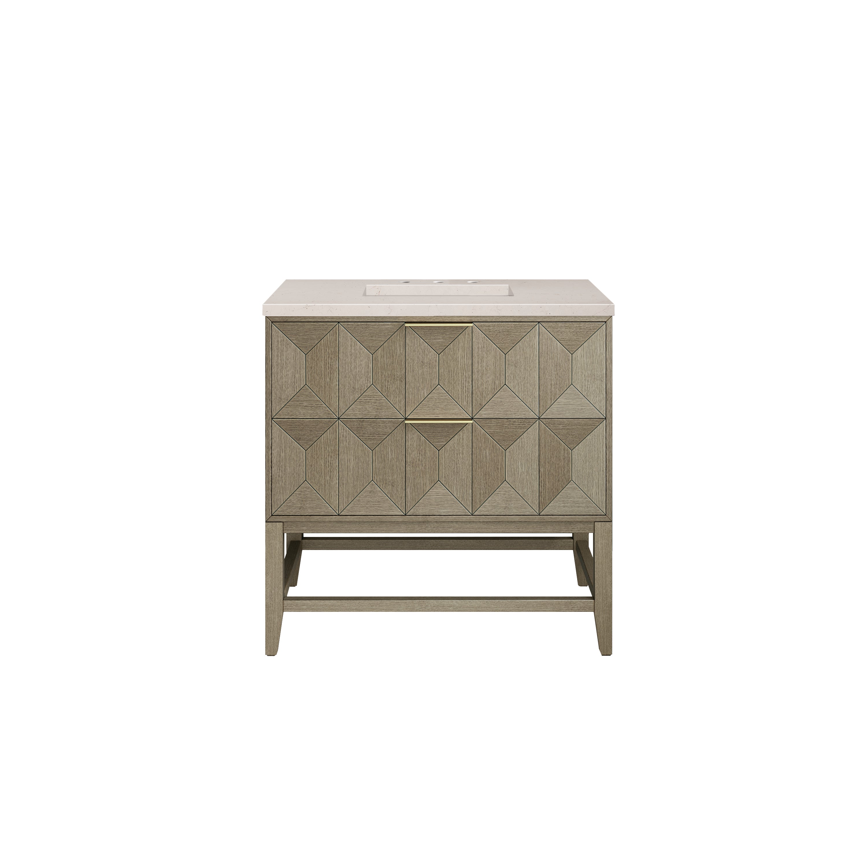 Emmeline 36 Inch Single Bathroom Vanity with Pebble Oak Finish & 3CM Eternal Marfil Stone Top - Perfect for Modern Master Bathrooms & Powder Rooms