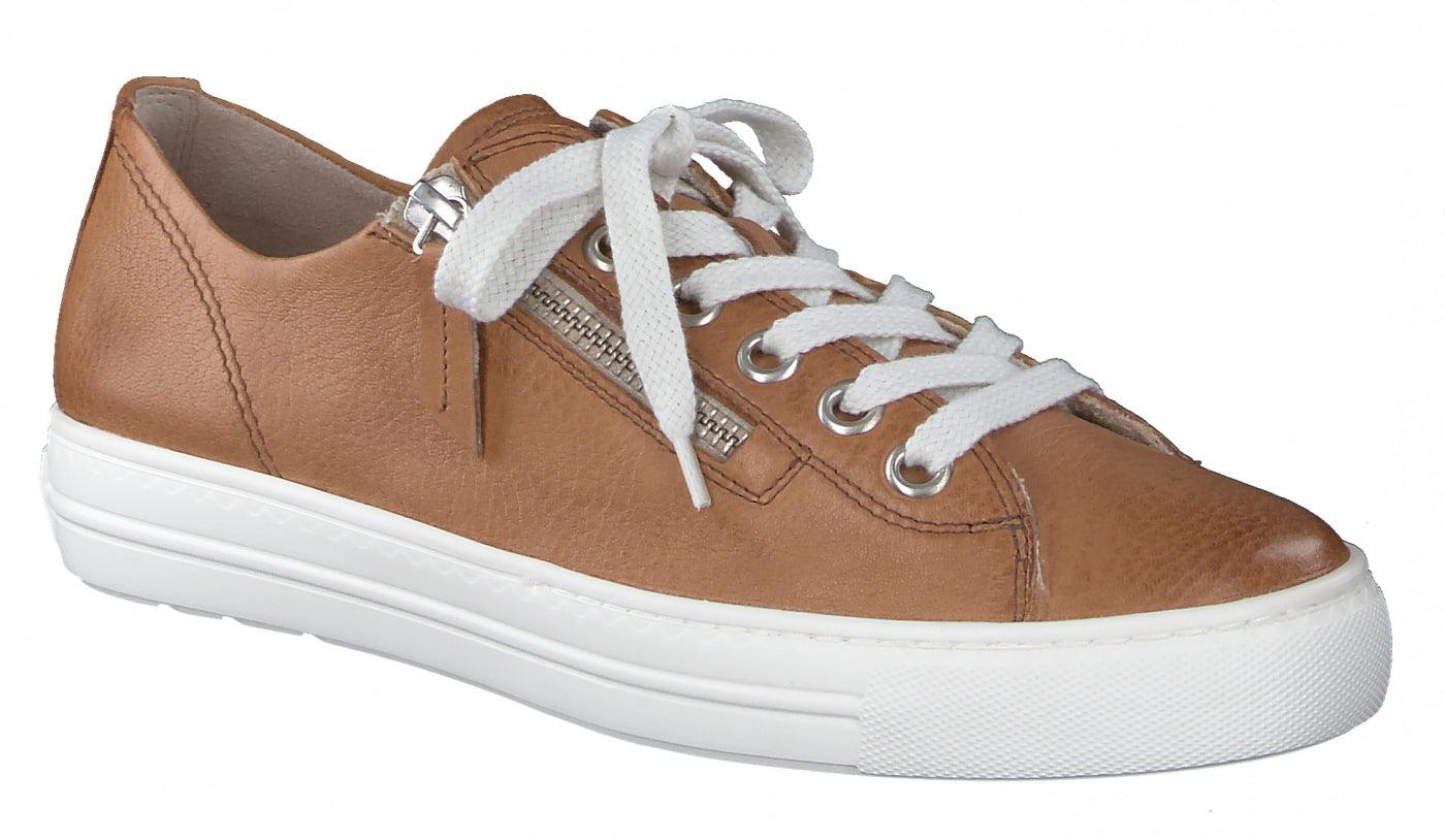 PAUL GREEN 5206 Tan Leather Zip Detail Sneakers - Stylish & Comfortable for Casual Wear, Work & Travel