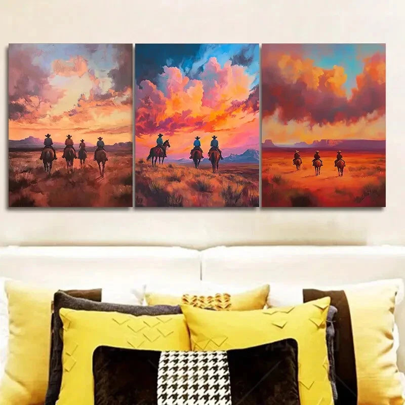 3-Piece Cowboy Wall Art Set - Framed Canvas Paintings 40x60cm - High Quality Australian Made Western Decor - Perfect for Living Room, Bedroom or Office Wall Decor