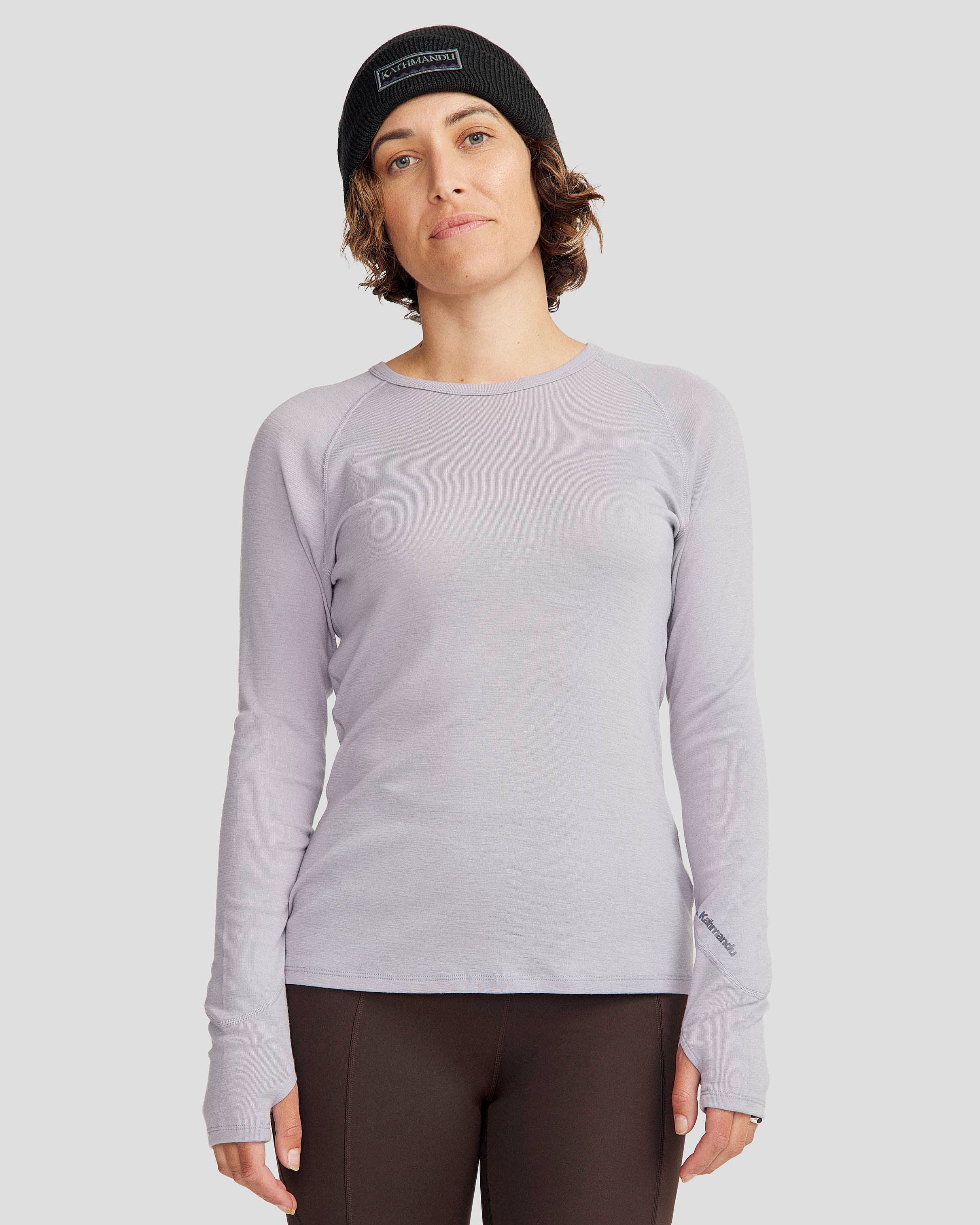 KMD Merino Women's Baselayer Long Sleeve Top - Light Haze | Soft Wool Thermal Shirt for Hiking, Skiing & Winter Outdoor Activities
