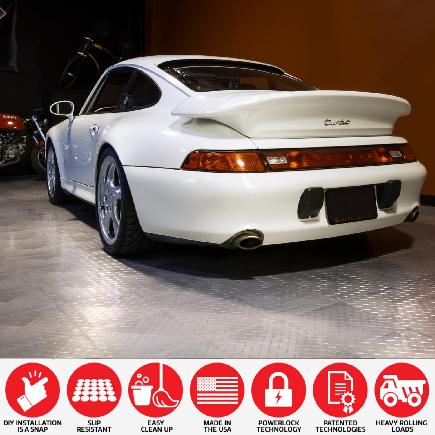 RaceDeck Diamond Plate Garage Floor Tiles - Durable Interlocking Modular Flooring (48 Pack, Yellow) for Home Garage, Workshop & Auto Showroom