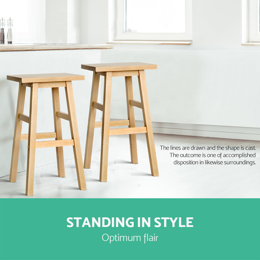 2-Pack Wooden Bar Stools for Kitchen Counter - Natural Finish Bar Height Stools with Back Support - Perfect for Breakfast Nook, Kitchen Island & Home Bar