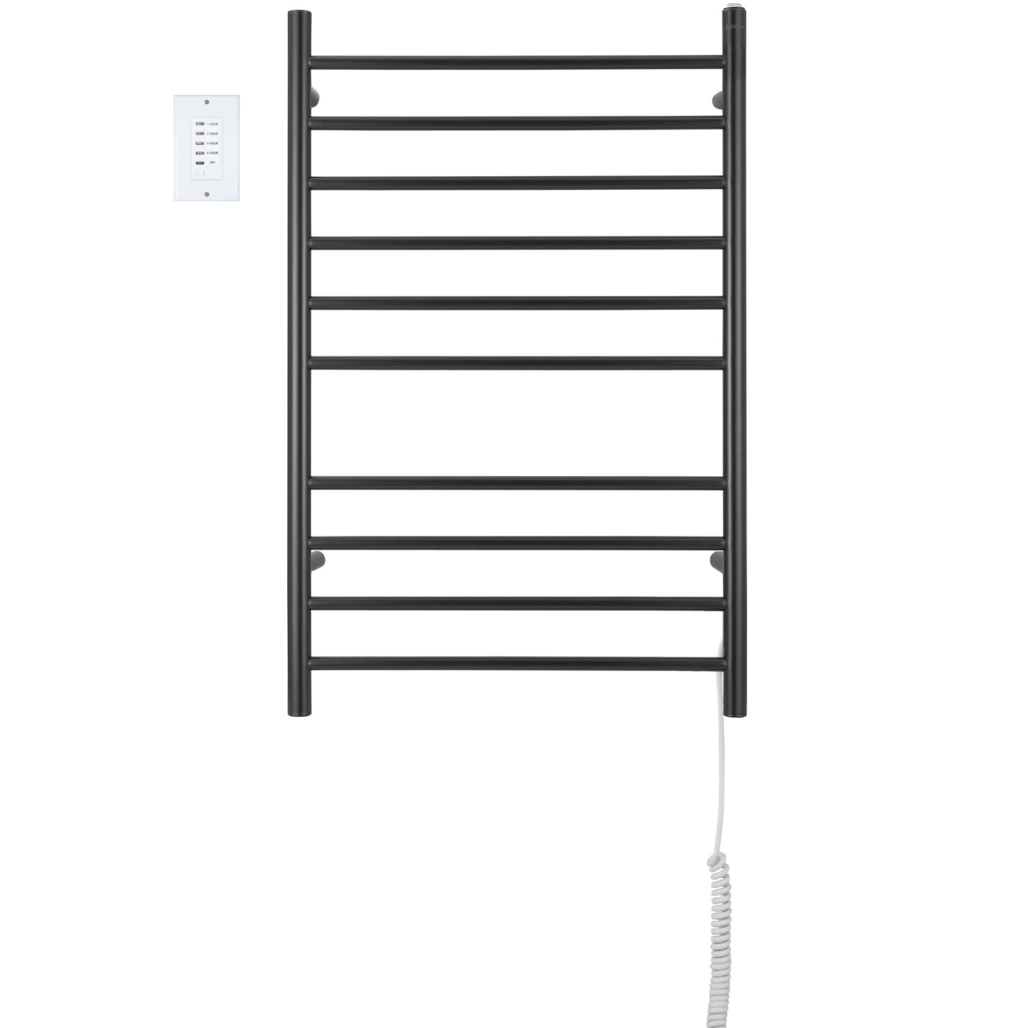 Ancona Novara 10 Bar Matte Black Wall Mounted Towel Warmer with Timer - Bathroom Heated Towel Rack for Spa, Luxury Home & Hotel Use