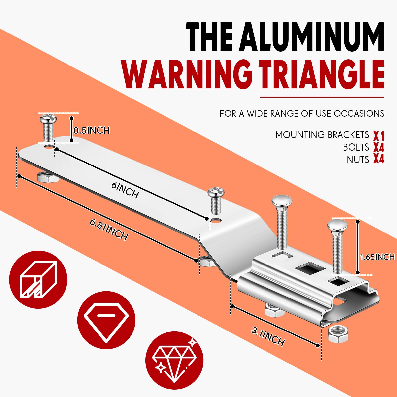14 x 16 Inch Slow Moving Vehicle Triangle Sign - Aluminum Reflective Warning Triangle with Mounting Bracket for Golf Carts, Tractors & Vehicles - Durable Outdoor Safety Accessories for Roadside Emergencies & Farm Equipment