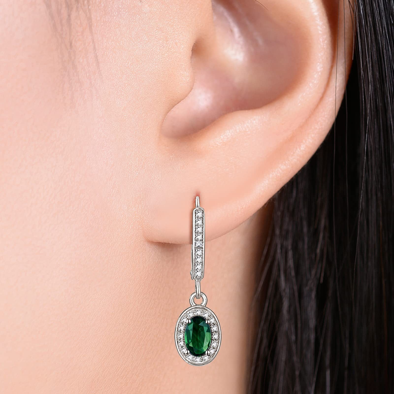 Rylos Sterling Silver Halo Jewelry Set for Women - Green Sapphire Birthstone Ring, Earrings & Necklace with 6X4MM Gemstones & Diamonds | September Birthstone Gift, Friendship Jewelry | Perfect for Birthdays, Anniversaries & Special Occasions
