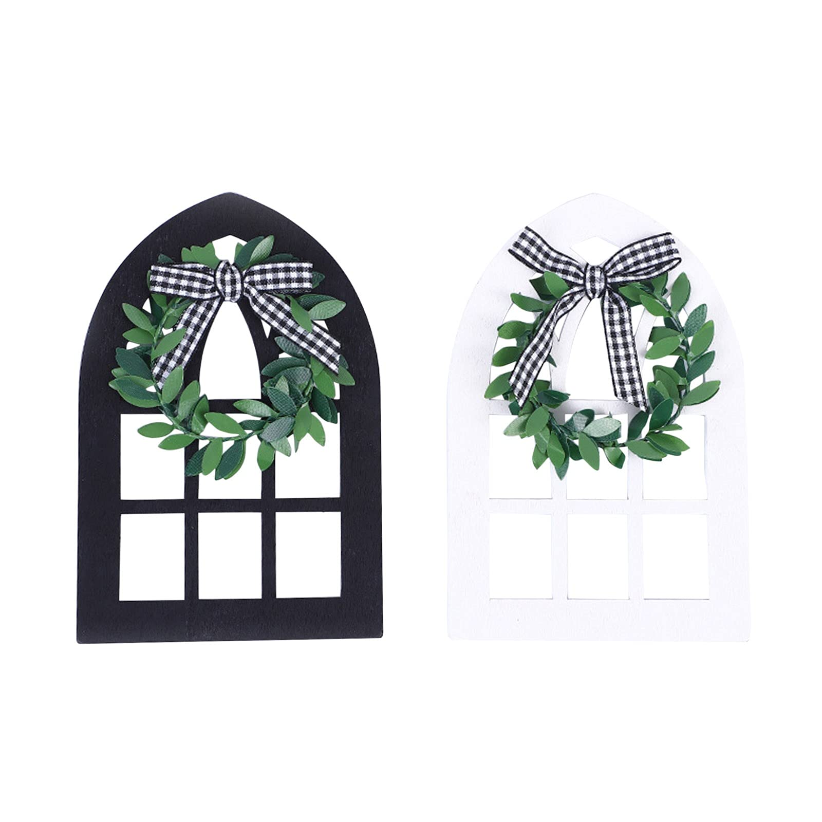 2Pcs Wooden Picket Window Tiered Tray Decor - Black & White Aesthetic Window Frame for Bedroom, Living Room, Kitchen Shelf Display | Rustic Home Decor, Farmhouse Style Organizer for Jewelry, Plants, Candles