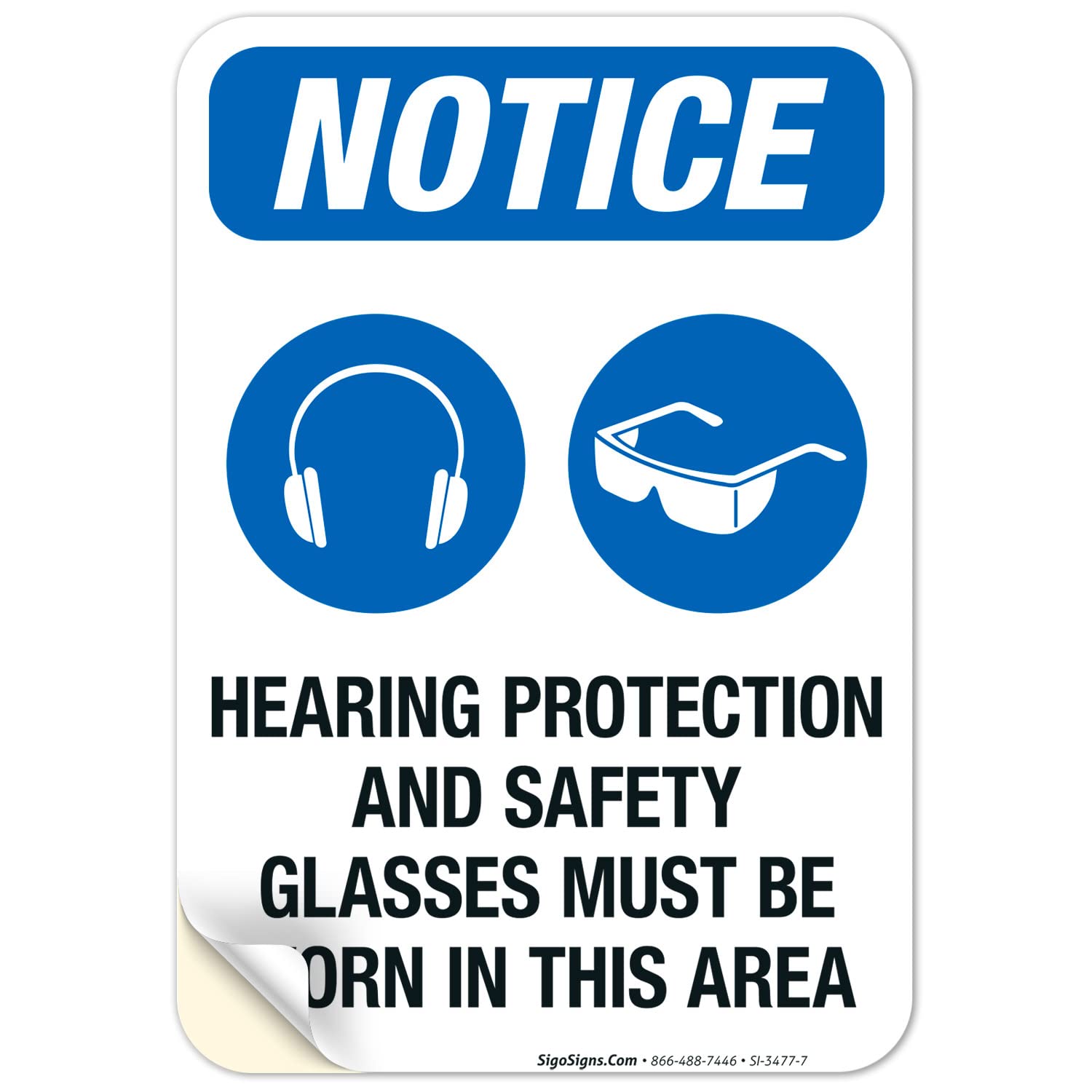 OSHA Compliant Safety Sign - 'Hearing Protection & Safety Glasses Required' 10x7 Inch Vinyl Decal | Durable 4 Mil Weatherproof & UV Resistant Sticker | Made in USA | Perfect for Construction Sites, Factories & Industrial Work Areas
