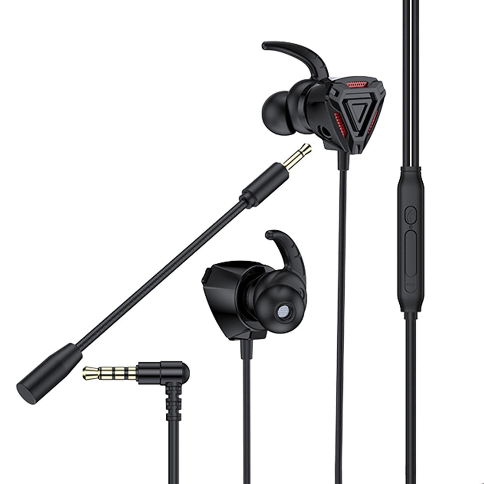 Voiakiu Gaming Earbuds with Detachable Dual Microphone - 3.5mm Wired In-Ear Stereo Headset for Mobile Gaming | Perfect for PUBG, Fortnite & Esports Tournaments