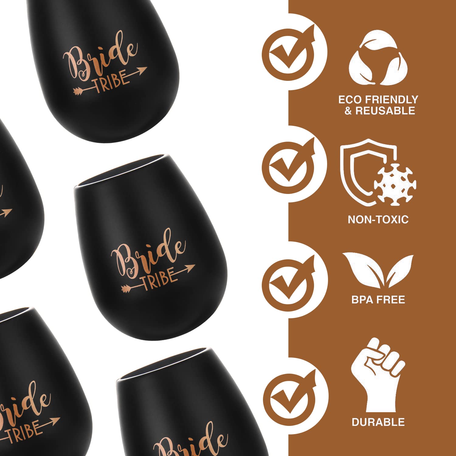 Bachelorette Party Wine Glasses - 10-Pack Silicone Cups for Bride Tribe & Bridesmaids, Wedding Party Favors & Bridal Shower Gifts (Black) - Perfect for Bachelorette Parties, Bridal Showers & Wedding Celebrations