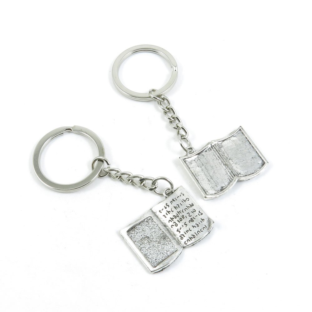Antique Silver Tone Keychain Door Car Key Chain Tags - Bulk Wholesale Keyring Supplies for Home, Office & Travel (Bible Book Design) - Durable Key Organizer for Everyday Use