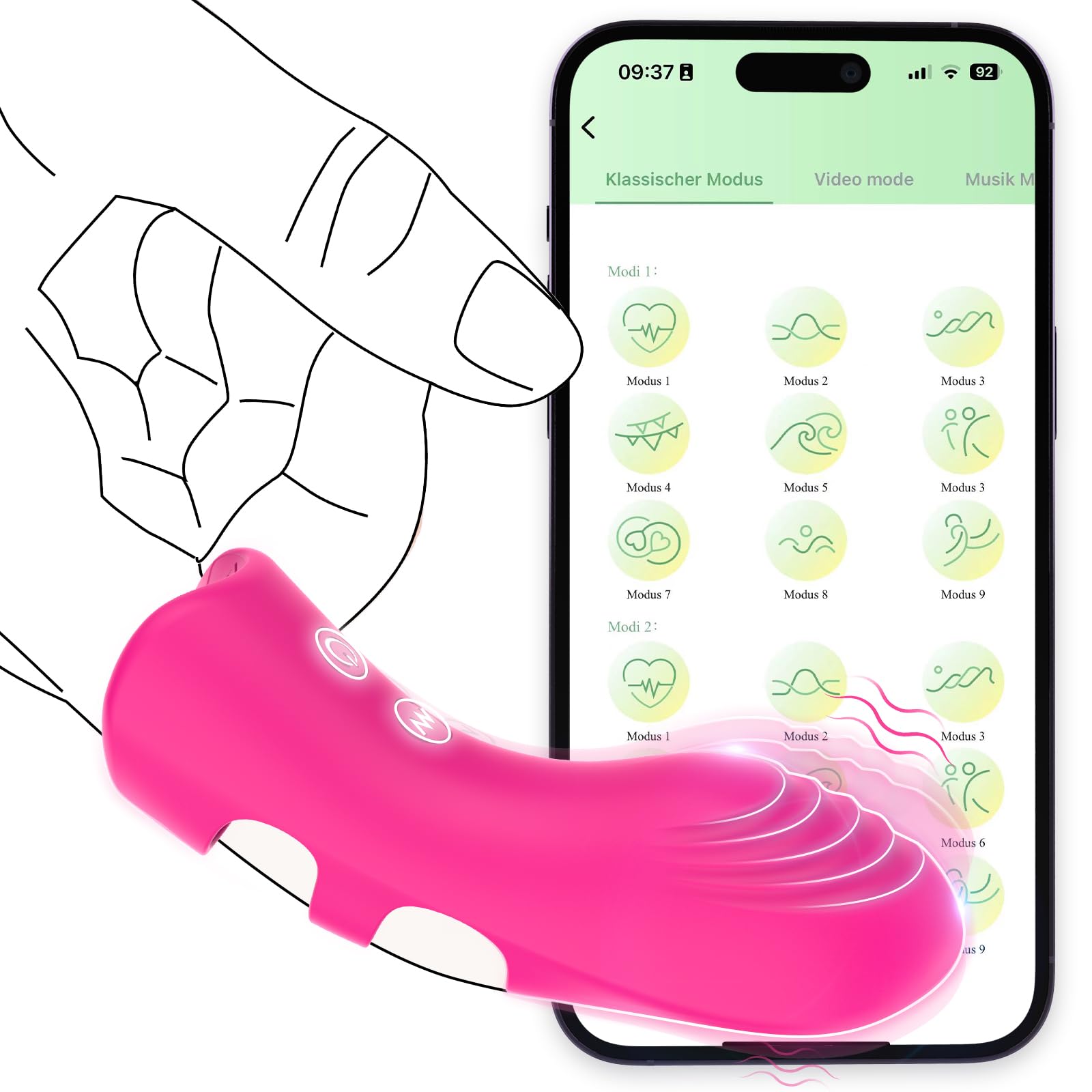 Bluetooth Finger Vibrator with App Control - 9 Vibration Modes for Clitoral & G-Spot Stimulation - Rechargeable Waterproof Sex Toy for Women & Couples - Perfect for Travel & Intimate Moments