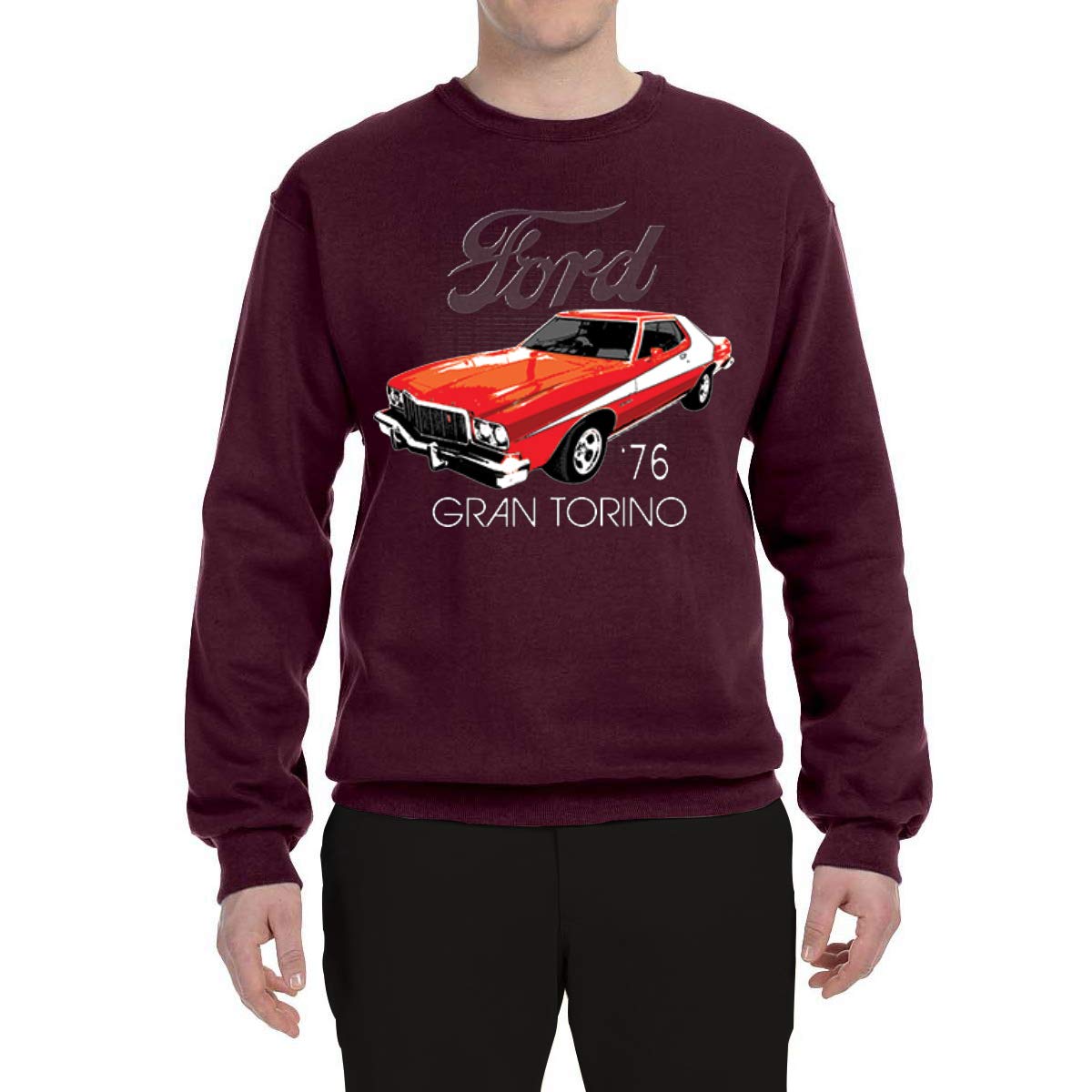 Vintage '76 Gran Torino Graphic Sweatshirt - Wild Bobby Ford Retro Unisex Crewneck Pullover | Classic Car Enthusiast Apparel, Movie Inspired Fashion, Casual Streetwear for Men & Women