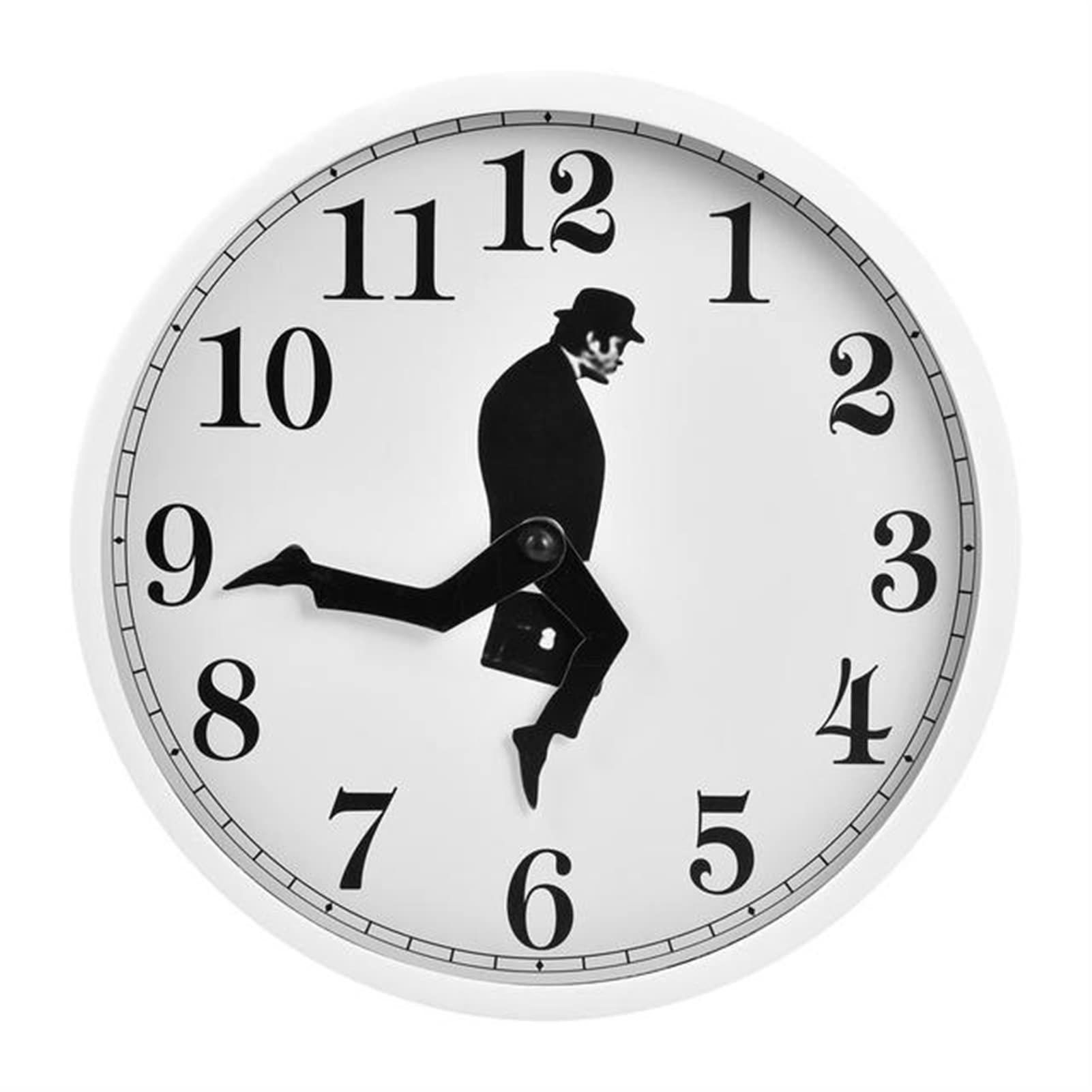 Funny Walking Silent Wall Clock - Ministry of Silly Walks Inspired Novelty Watch | White Home Decor for Office, Living Room & Gifts | No-Tick Quiet Clock for Bedroom & Workspace