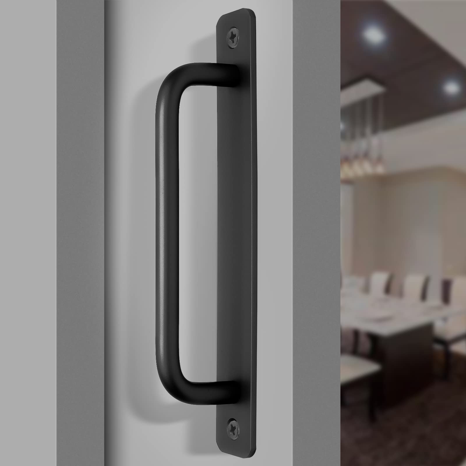 Piutouyar 2 Pack Black Aluminum Alloy Sliding Barn Door Handles - 160mm (6.3 Inch) Hole Center - Heavy Duty Cabinet Pulls for Kitchen, Bathroom, Closet & Gate Doors - 7.1 Inch Long with Mounting Plate - Perfect for Modern Farmhouse & Industrial Style Homes