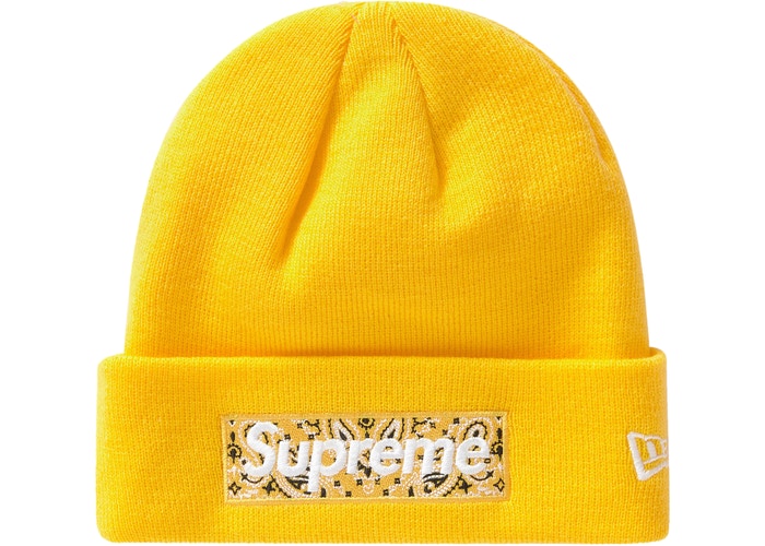 Supreme New Era Box Logo Beanie - Winter Hat for Men & Women - FW19 Yellow Beanie for Streetwear & Cold Weather Fashion
