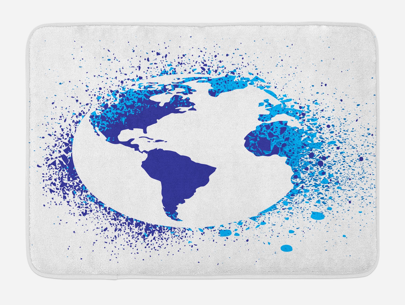 Ambesonne Grunge Bath Mat - Non-Slip Plush Bathroom Rug with World Map Ink Splatter Design, 30.2 x 20 Inches, Blue & White | Perfect for Modern Bathrooms, Guest Suites & Spa-Like Retreats