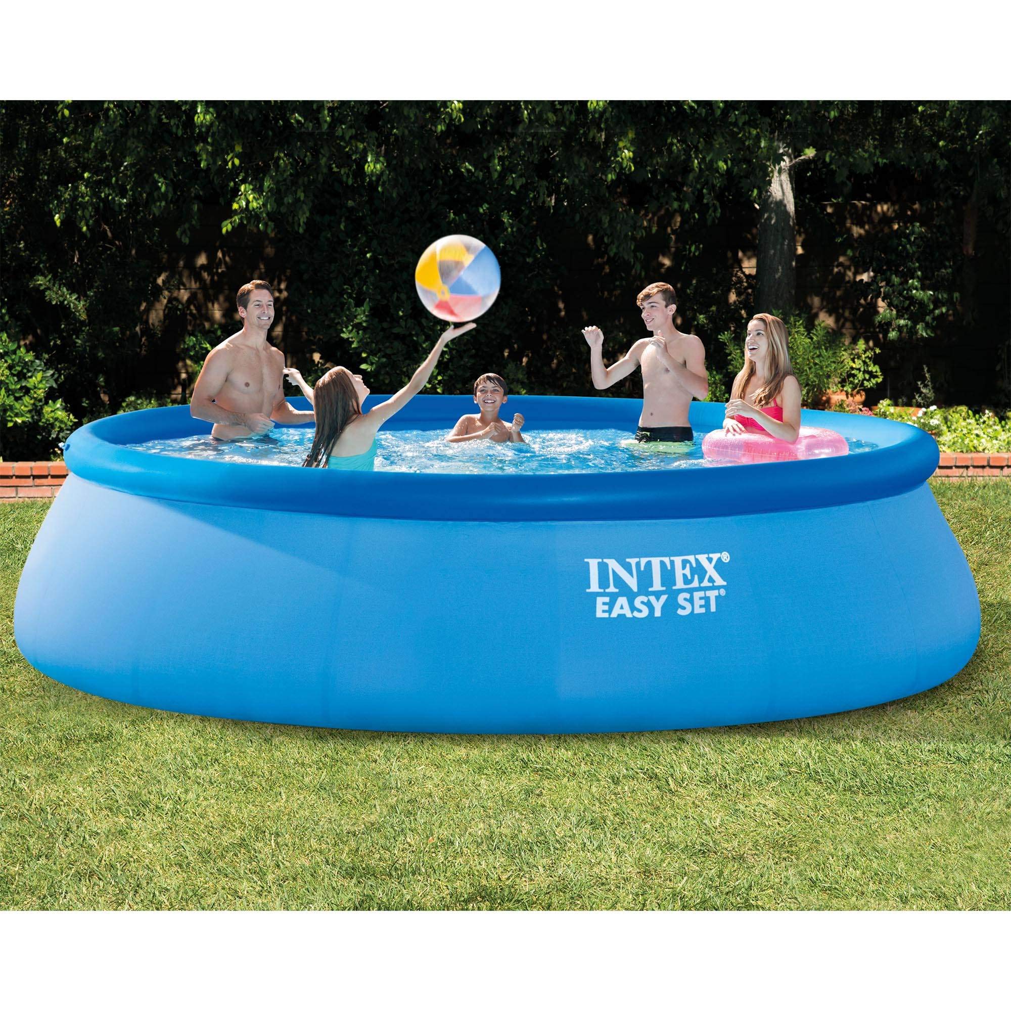 **Intex 15' Round Inflatable Above Ground Swimming Pool Set with Cover, Ladder & Filter Pump – Outdoor Backyard Family Fun, Summer Cooling & Kids Play**