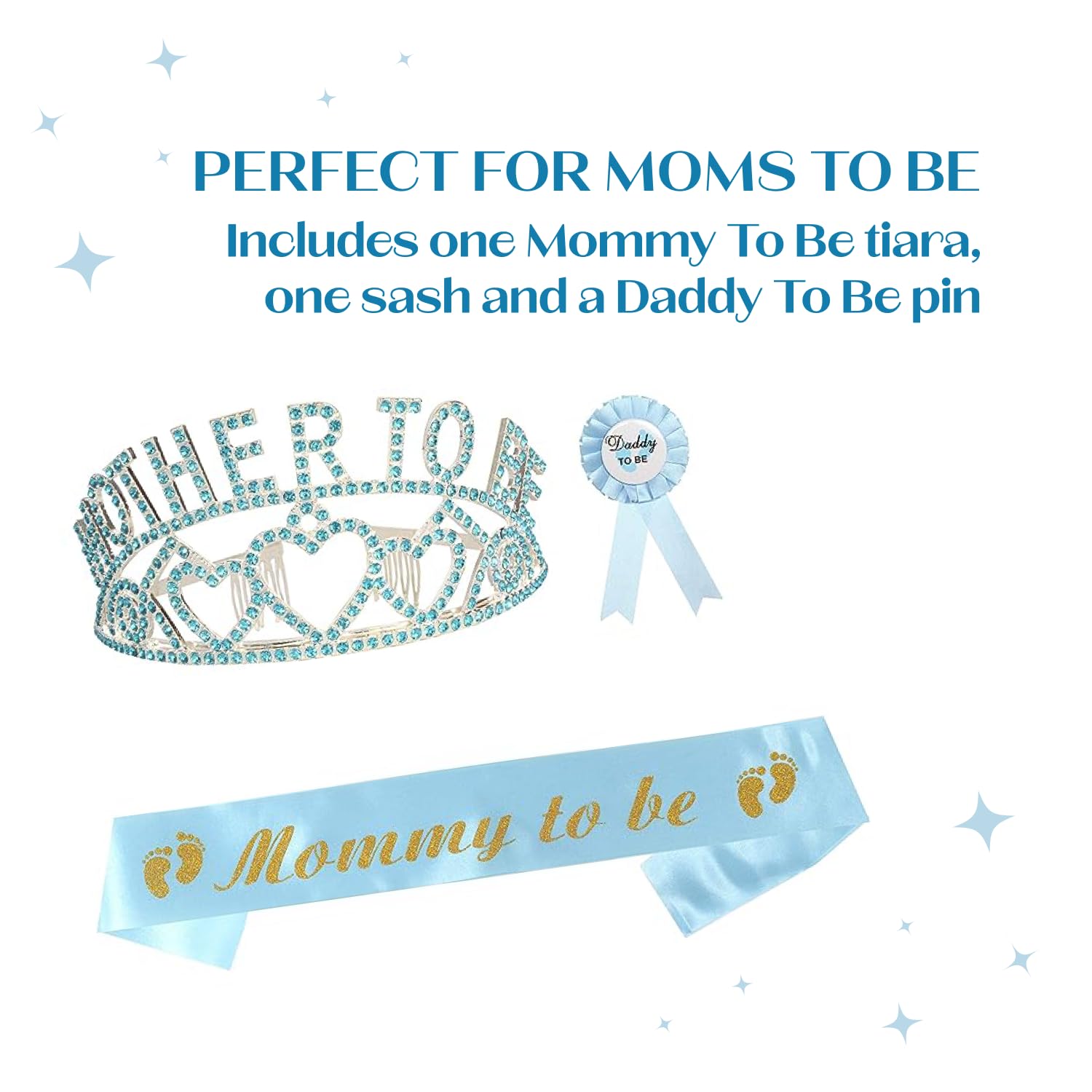 Premium Baby Shower Decoration Set for Mom & Dad to Be - Metal Pink Tiara, Gold Sash & Daddy Pin - Gender Reveal, Maternity Party, Pregnancy Announcement Gift (Perfect for Showers, Gender Reveals & New Parent Celebrations)