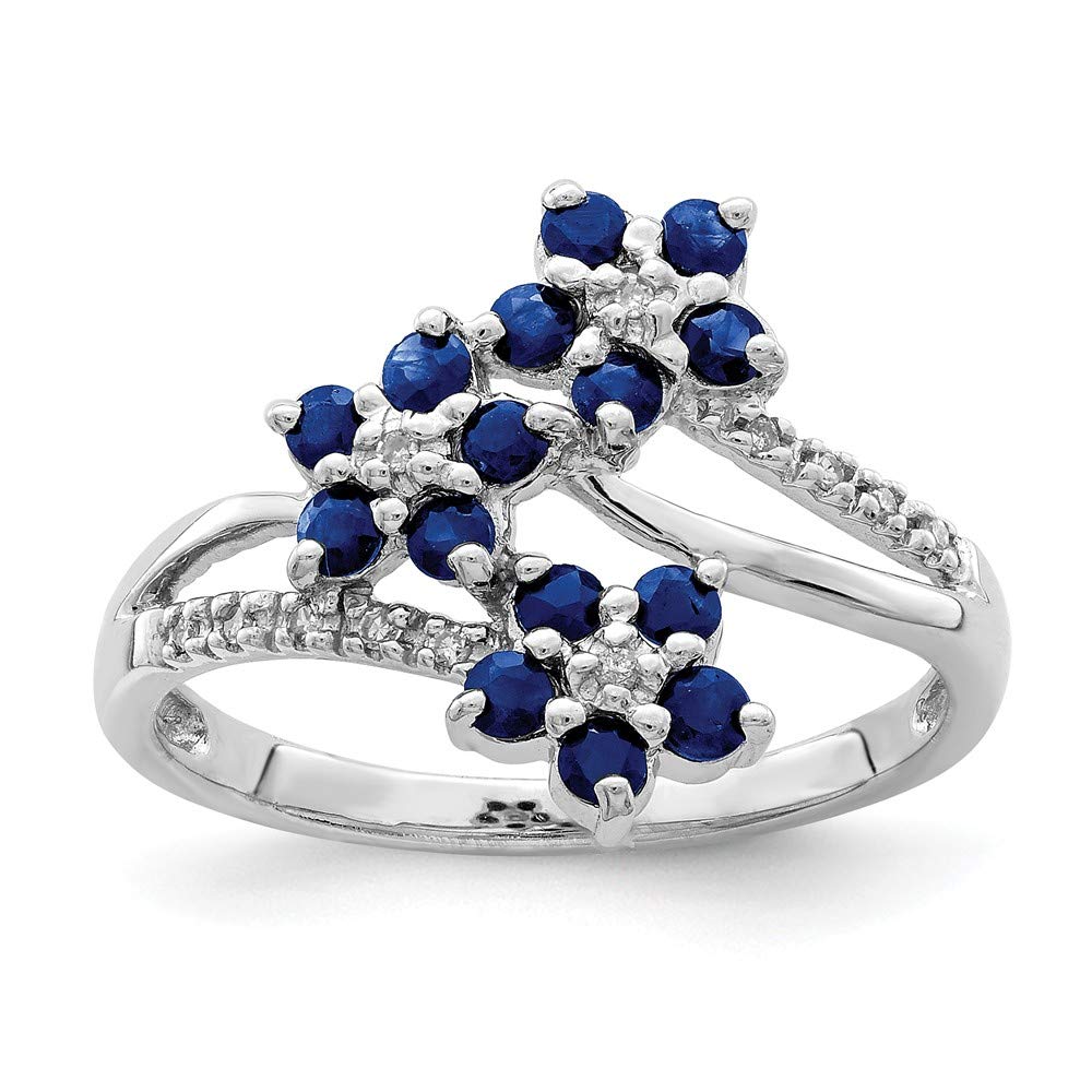 925 Sterling Silver 3 Flower Sapphire Blue September Birthstone Ring with Diamond Accents (0.05 cttw) - Perfect for Engagement, Anniversary & Special Occasion Gifts