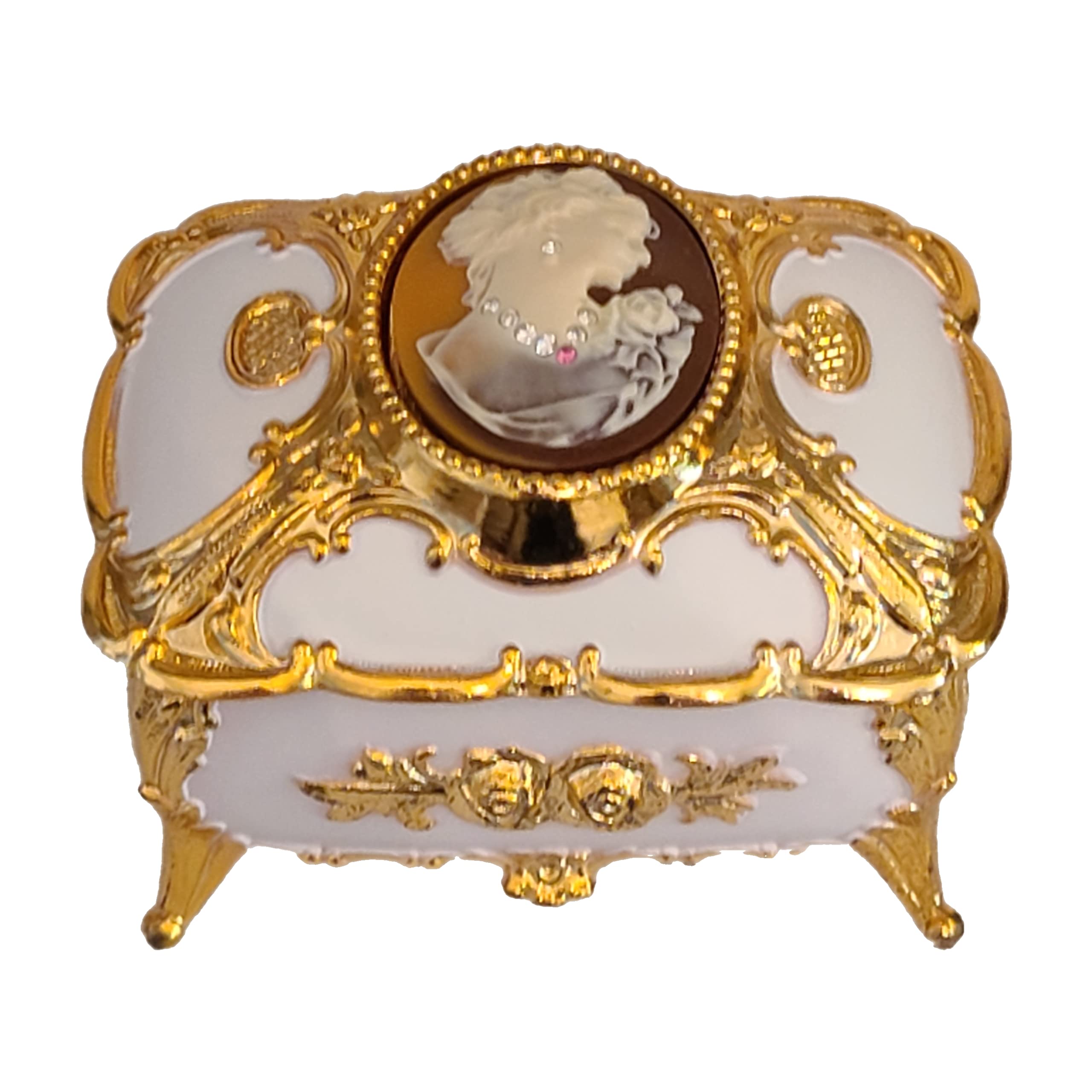 Elegant White Cameo Music Box & Jewelry Box with Austrian Crystals - Plays Pachelbel's Canon - Perfect for Gift Giving, Wedding Favors & Home Decor