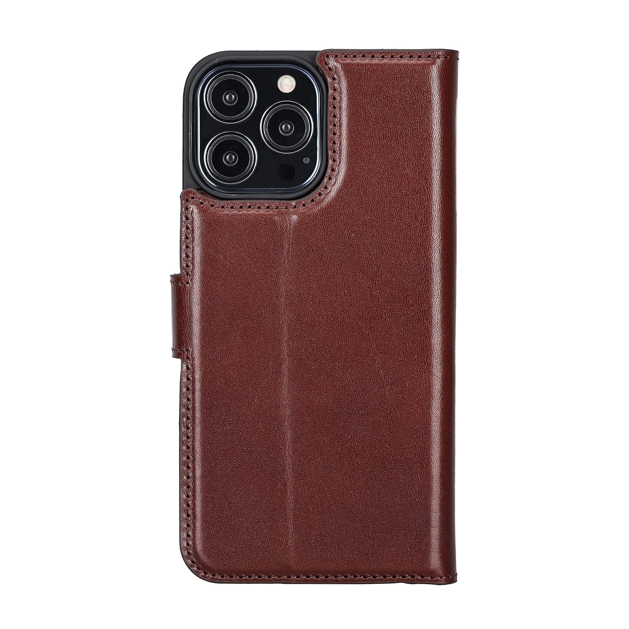BOULETTA Genuine Leather iPhone 13 Pro Max Wallet Case (6.7 inch) - Magsafe Compatible, Magnetic Detachable Folio with RFID Protection & Kickstand - Dark Chocolate - Perfect for Work, Travel & Everyday Use