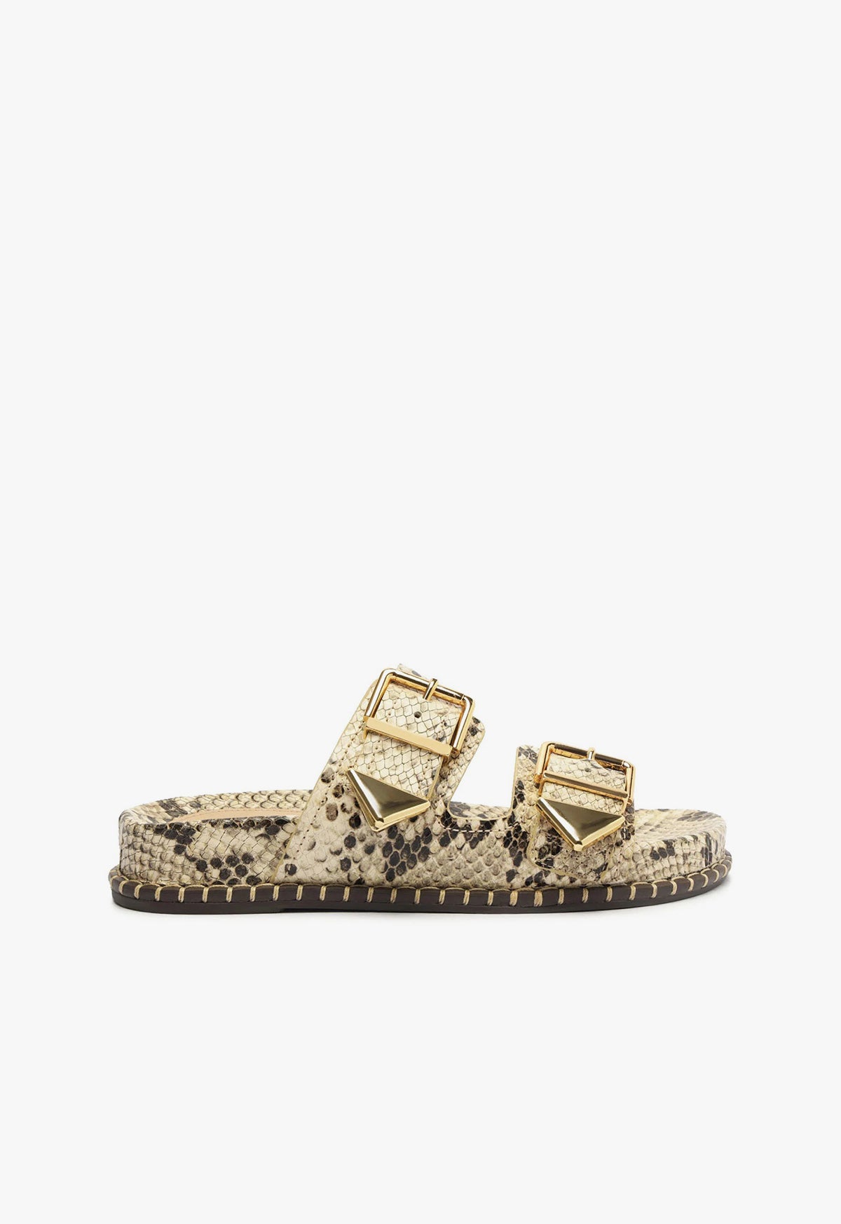 Naomi Sporty Snake Embossed Leather Sandals for Women - Comfortable Summer Slide Shoes with Arch Support | Perfect for Beach, Vacation & Casual Outings