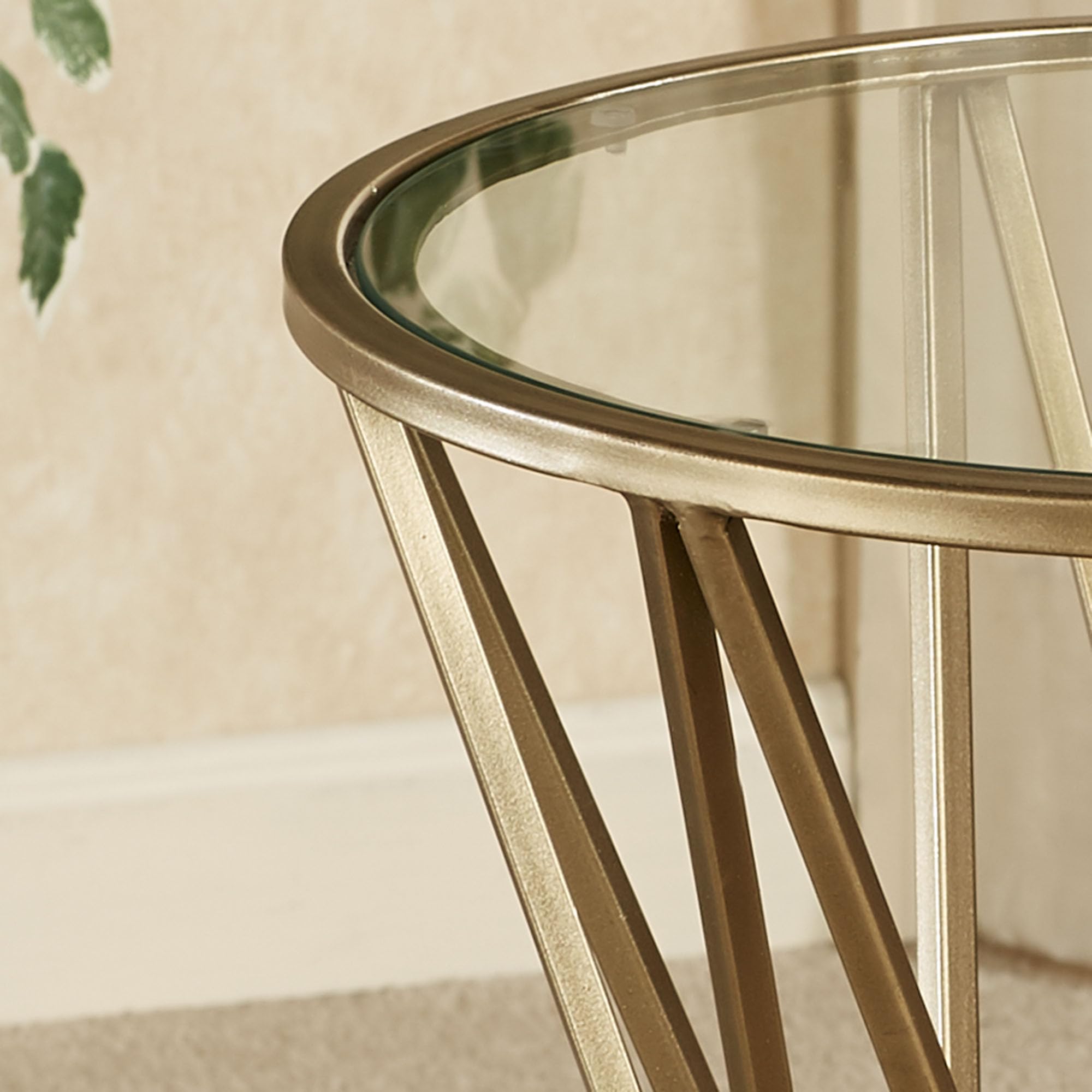 Touch of Class Presley Round Accent Table - Gold Metal & Glass Modern End Table for Bedroom, Living Room, Office - Stylish Nightstand & Hallway Decor for Contemporary Homes