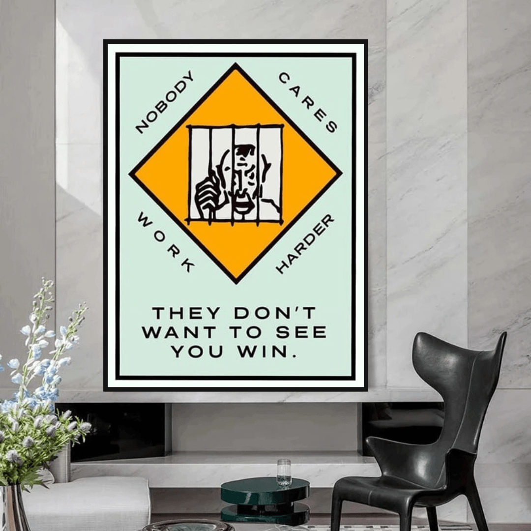 Monopoly 'They Don't Want You to Win' Card - Premium Canvas Wall Art Decor for Game Room, Office & Home