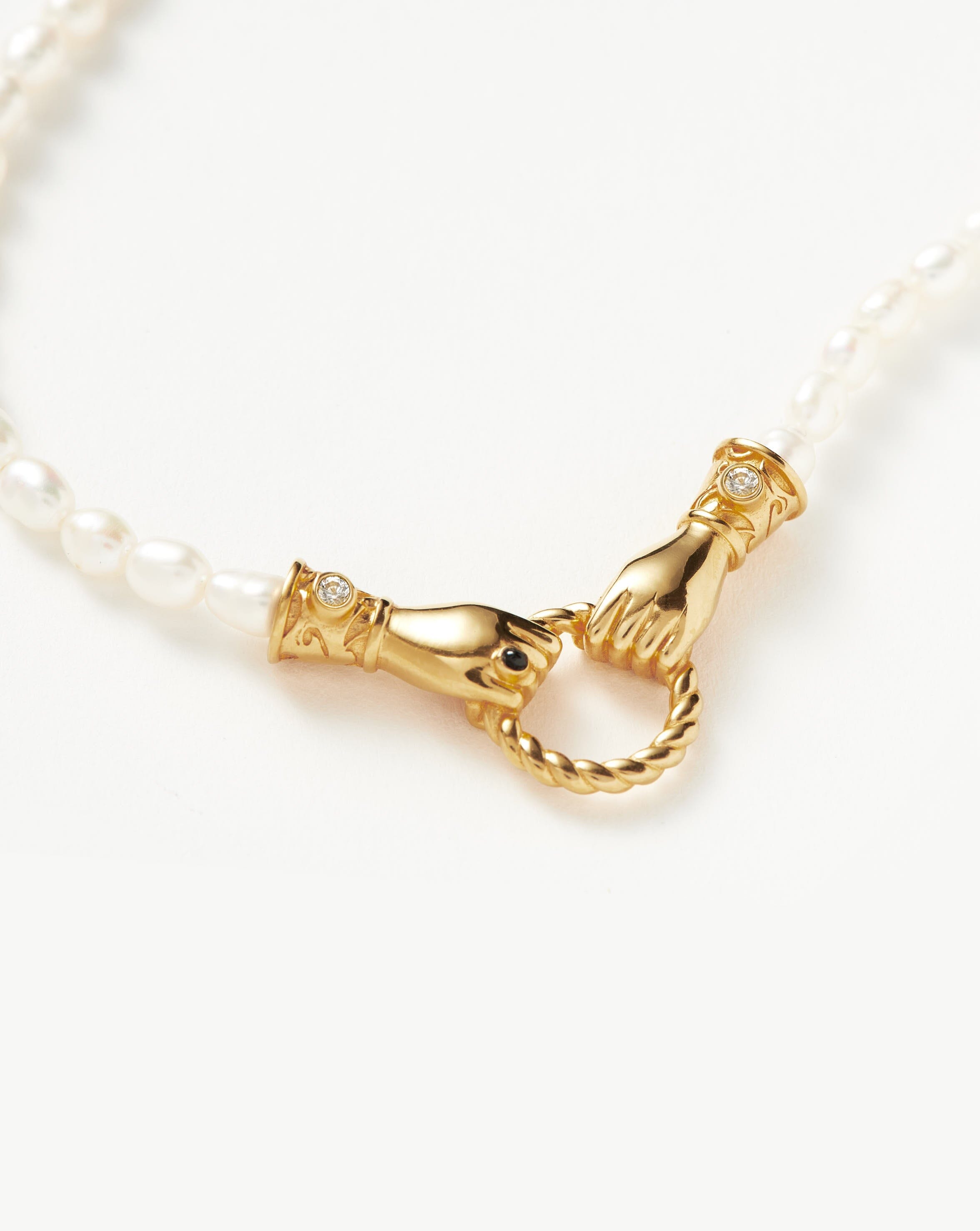 Harris Reed In Good Hands Pearl Pendant Necklace - 18k Gold Plated with Genuine Pearl & Black Onyx - Elegant Jewelry Gift for Women, Perfect for Weddings, Parties & Special Occasions